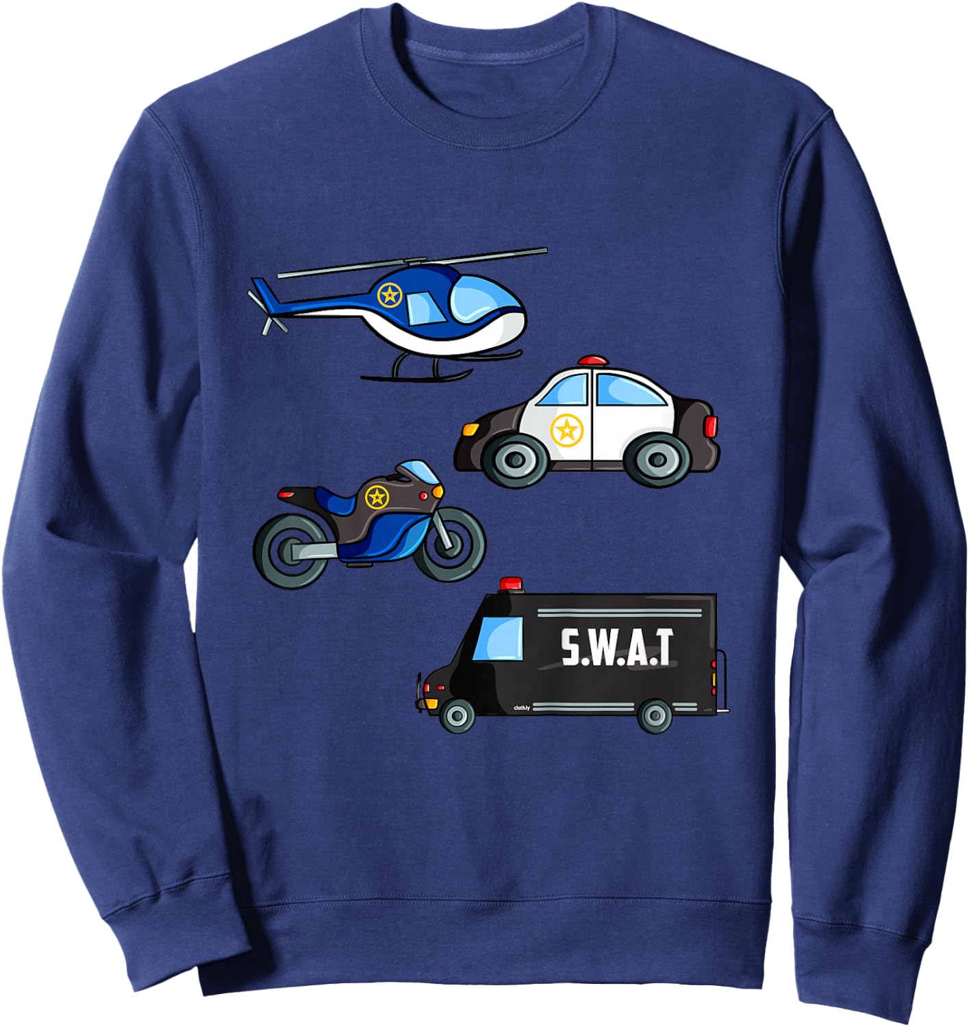 Kids Police Car Boys Different Police Cars and Vehicles Sweatshirt - Sweatshirt | Navy