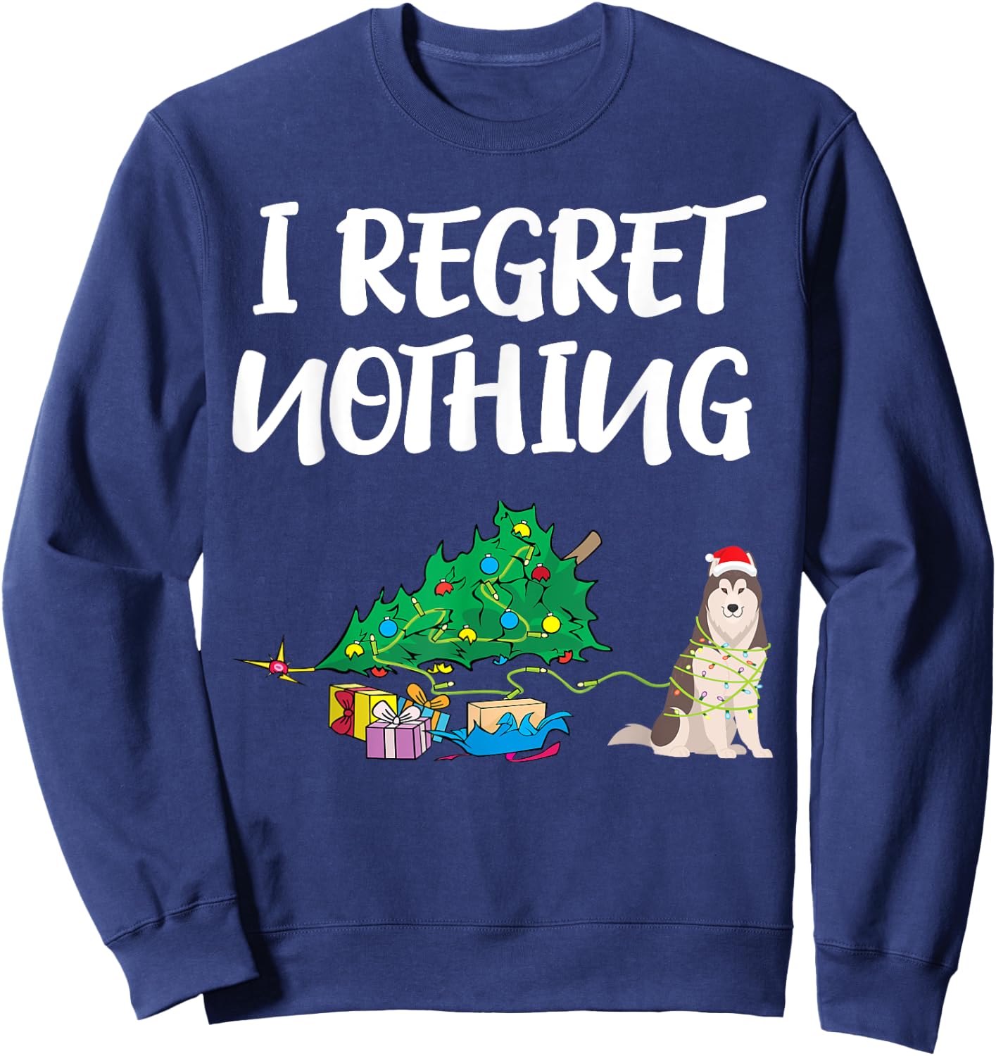 Funny Husky Dog Christmas Shirt | Puppy Pet Husky Women Kids Sweatshirt - Sweatshirt | Navy