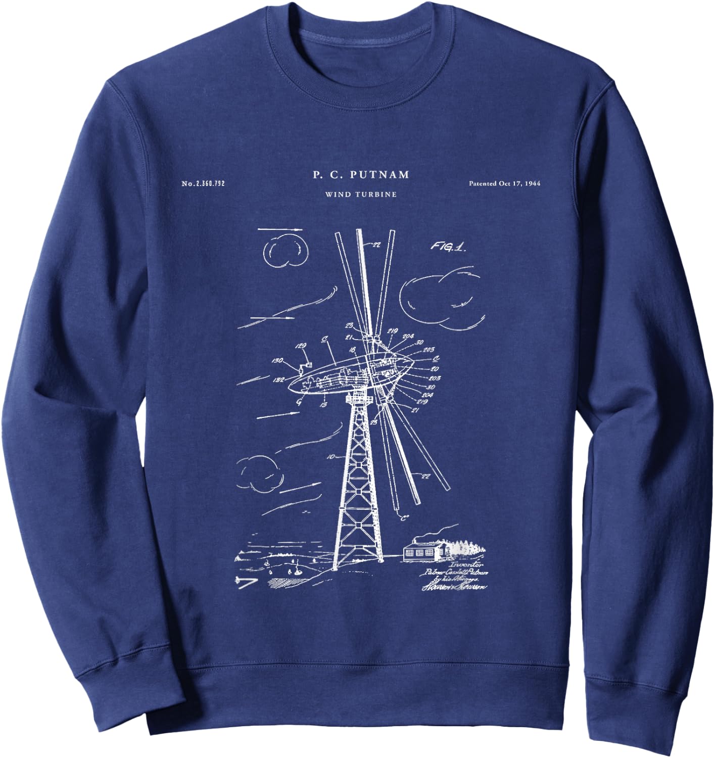 Wind Turbine Patent - Turbine Sweatshirt - Sweatshirt | Navy