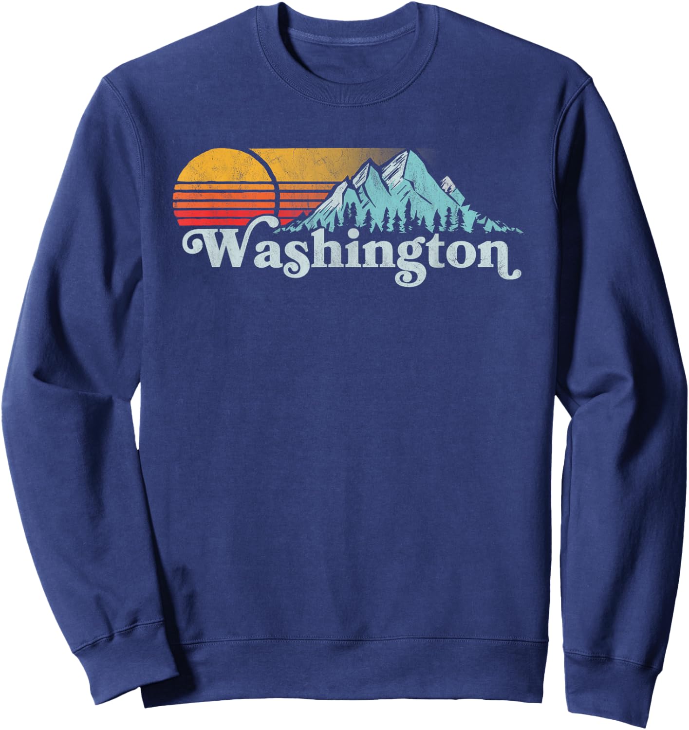 Vintage Washington State Retro Distressed Mountains Graphic Sweatshirt - Sweatshirt | Navy