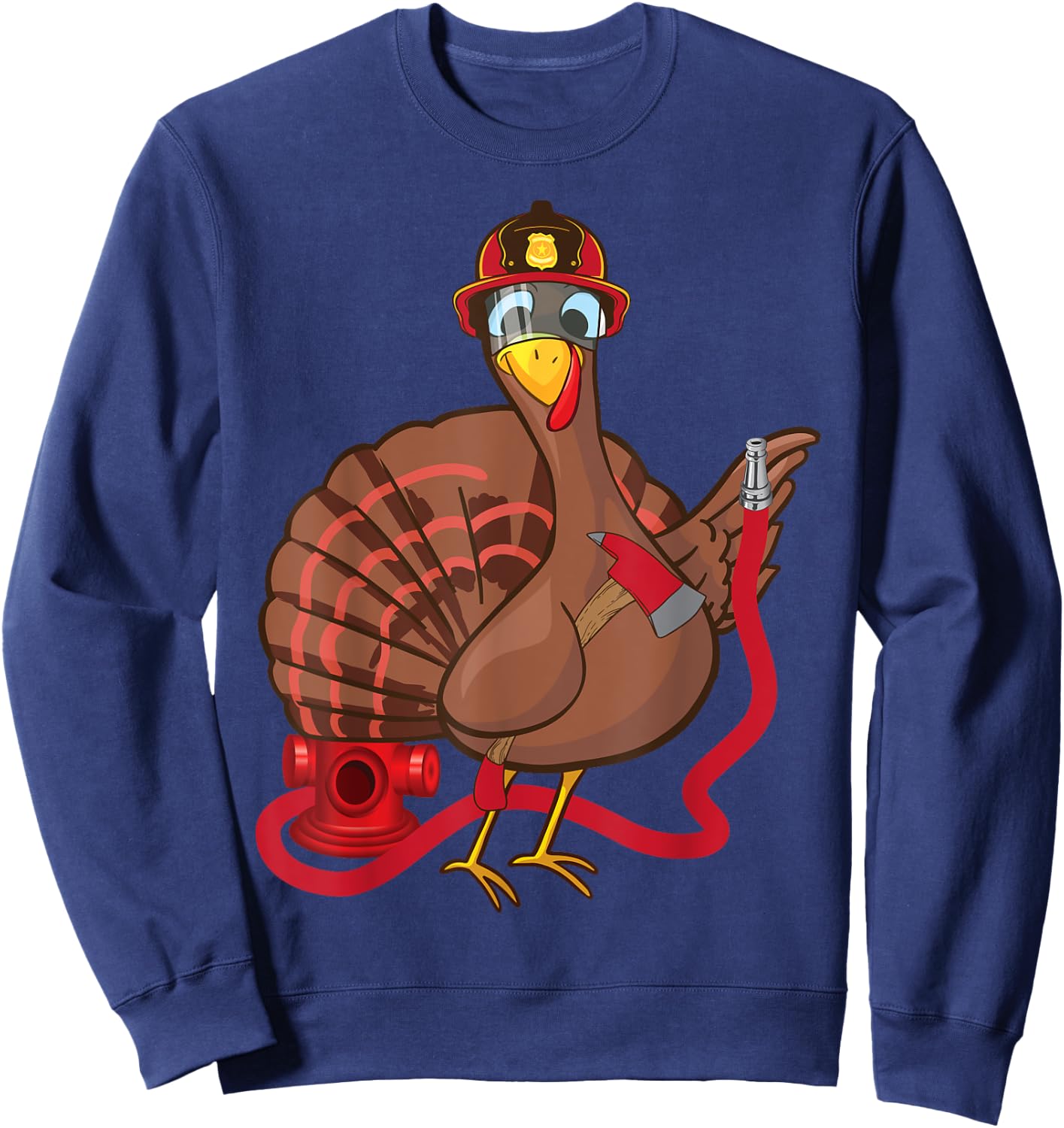 Thanksgiving Firefighter Turkey - Funny Feast Day Gift Sweatshirt - Sweatshirt | Navy