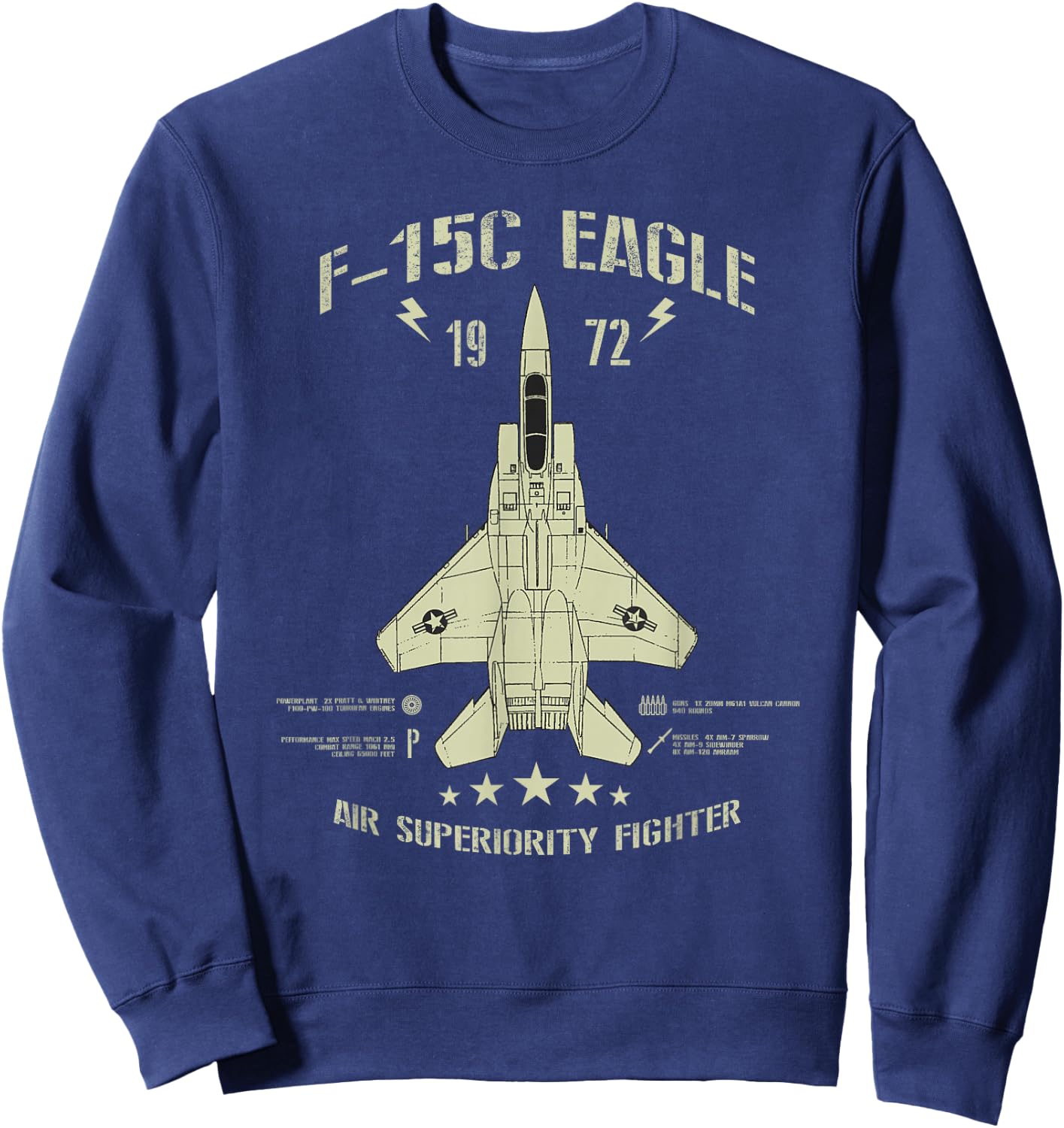 F-15 Eagle Jet Fighter Technical Drawing Sweatshirt - Sweatshirt | Navy