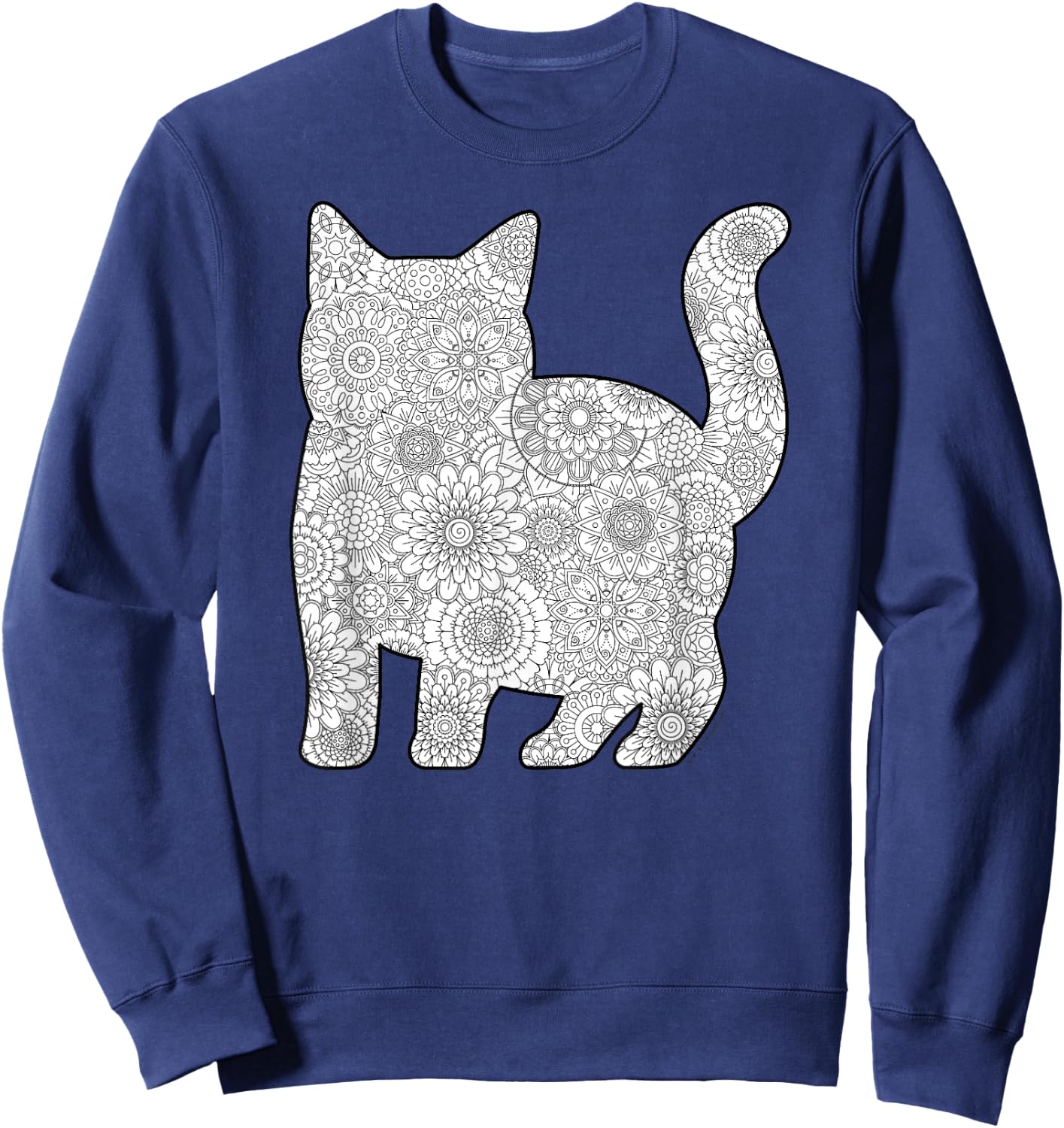 Adult Coloring Book - CAT Mandala Flowers Sweatshirt - Sweatshirt | Navy