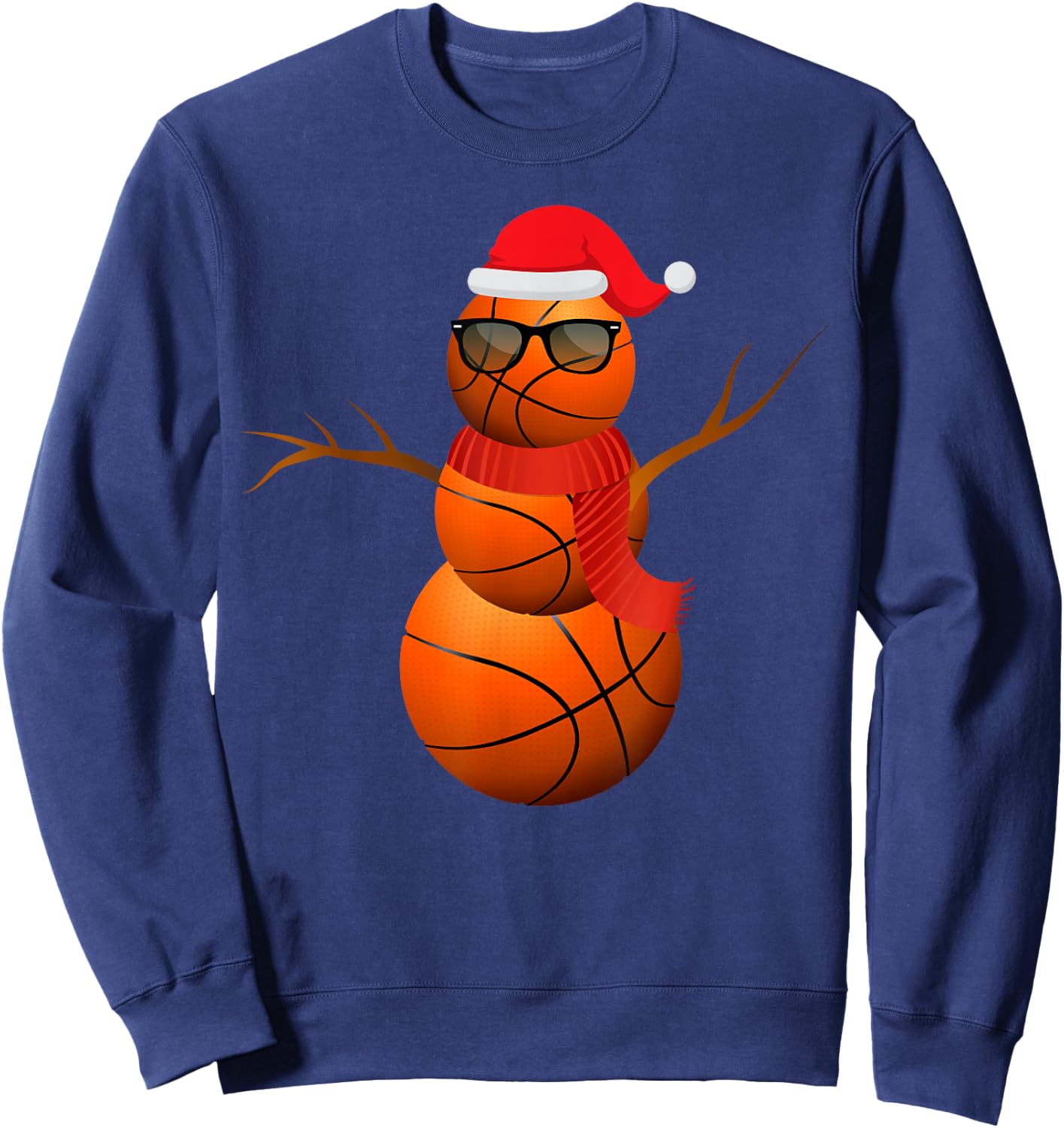 Funny Basketball Snowman Holiday Spirit Christmas Pajama Sweatshirt - Sweatshirt | Navy
