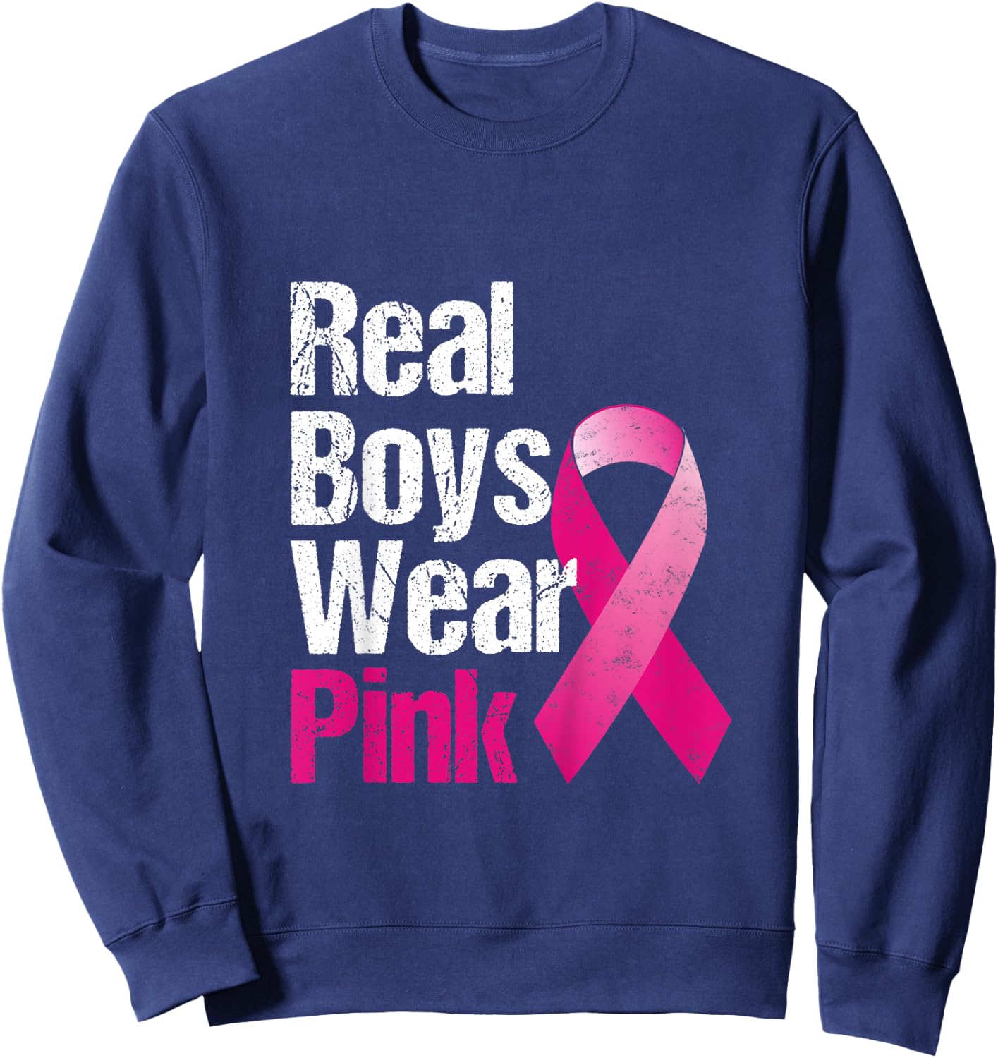 Kids Breast cancer for kids Real Boys Wear Pink Ribbon Sweatshirt - Sweatshirt | Navy