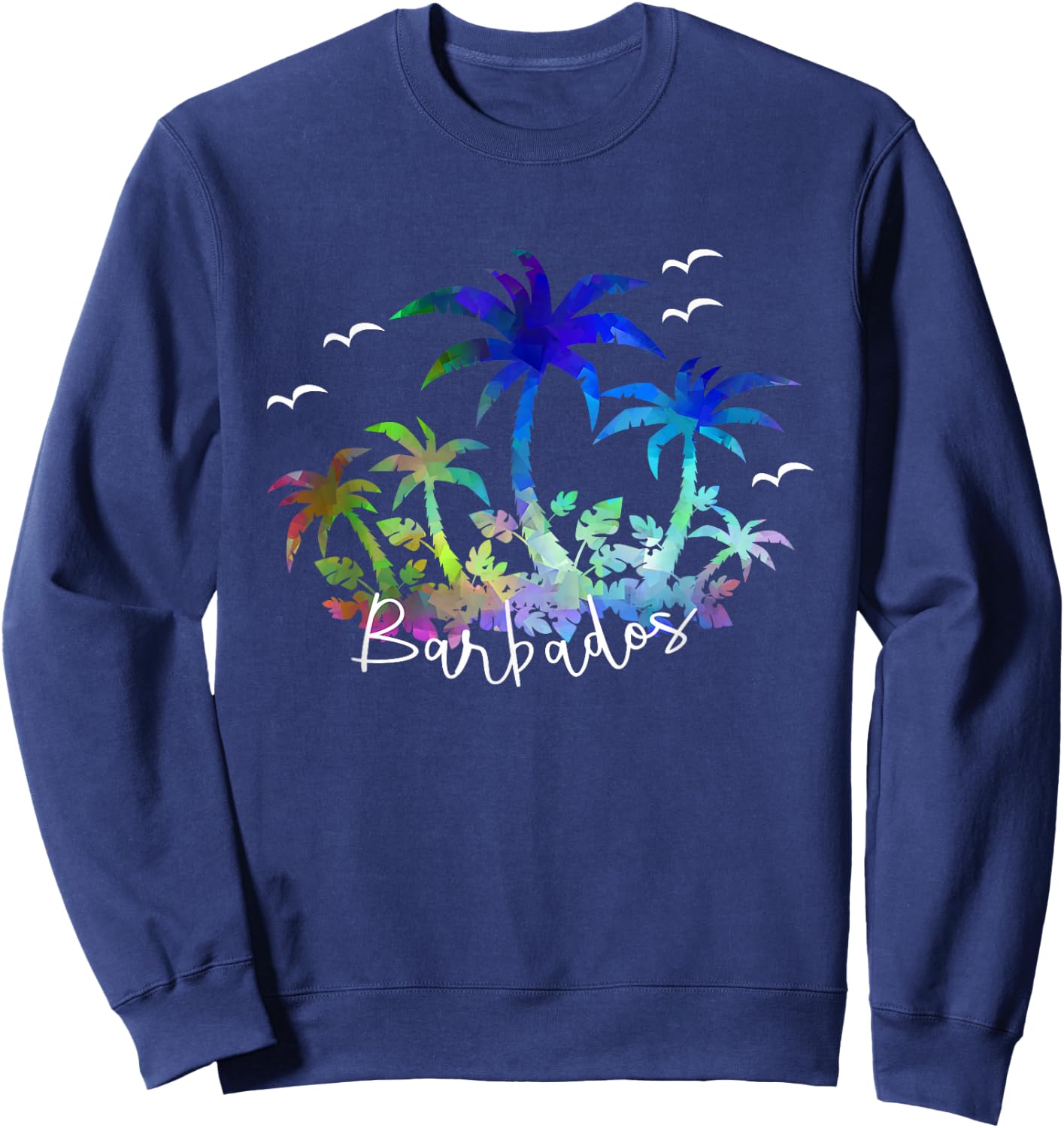 Barbados, Caribbean - Souvenir Palms and Seagull Sweatshirt - Sweatshirt | Navy