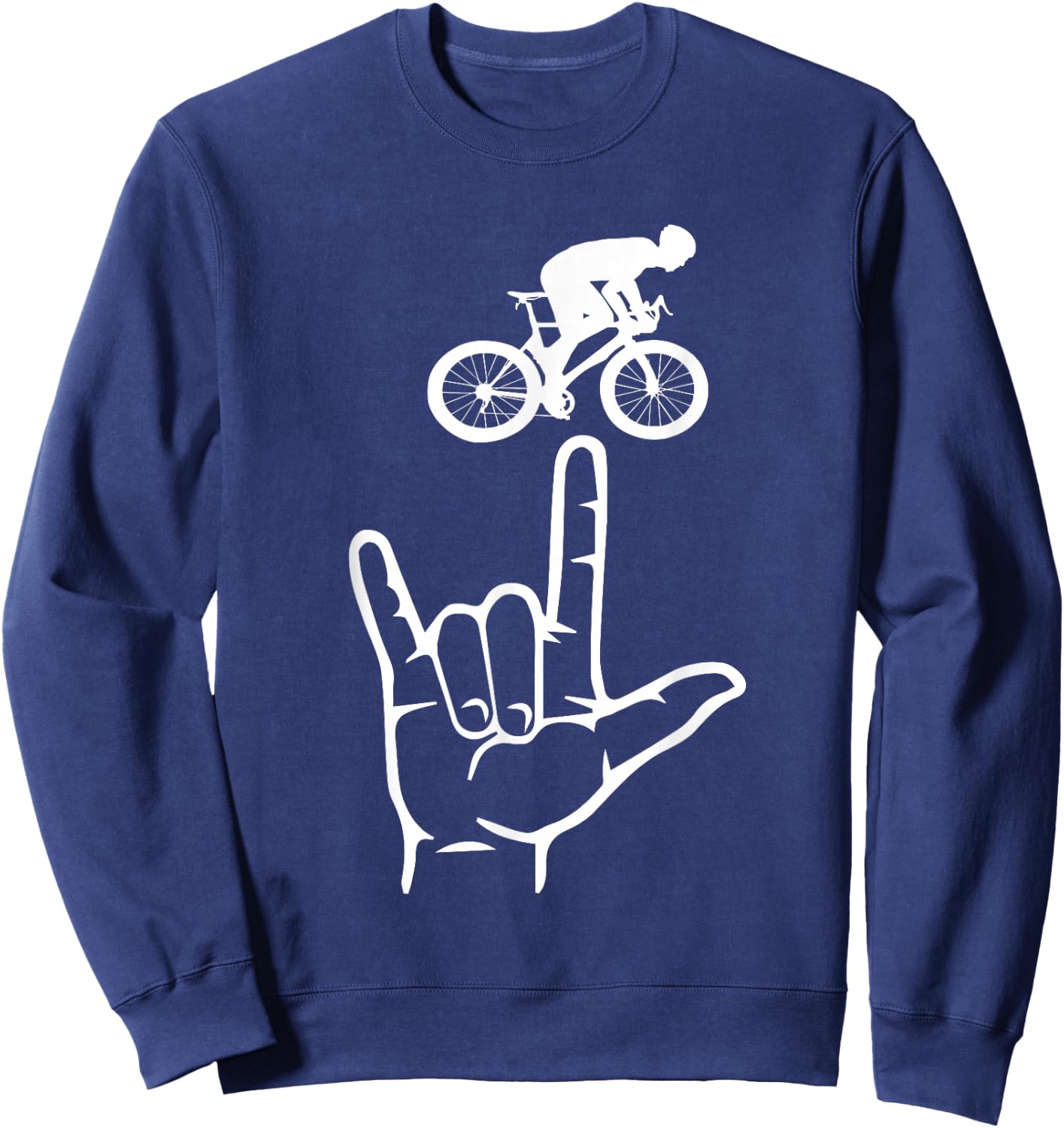 ASL Sign Language Cycling Sport I Love You Hand Heart Sweatshirt - Sweatshirt | Navy