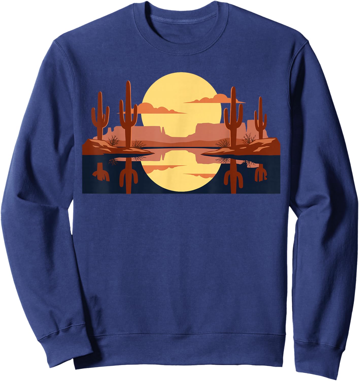Desert Sunset Cactus Reflection Southwest Nature Scene Sweatshirt - Sweatshirt | Navy