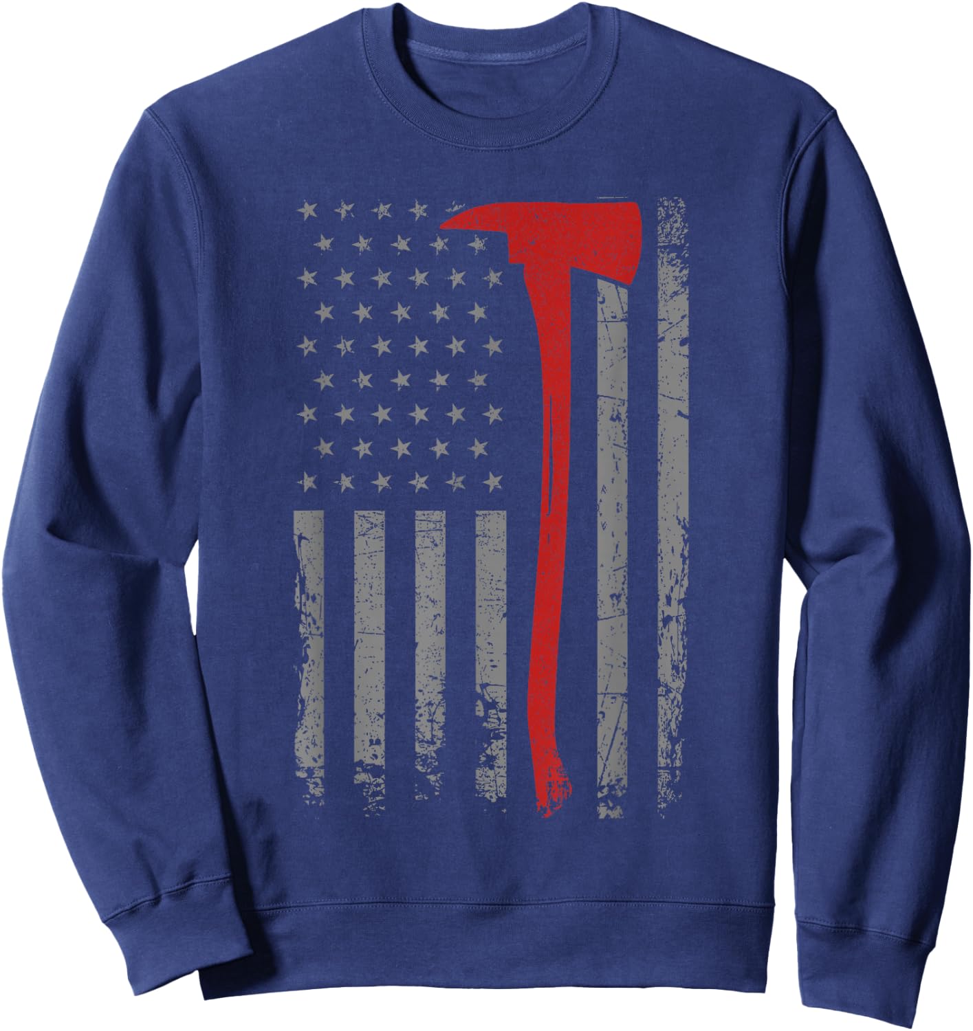 Wildland Firefighter Axe American Flag Thin Red Line Fireman Sweatshirt - Sweatshirt | Navy