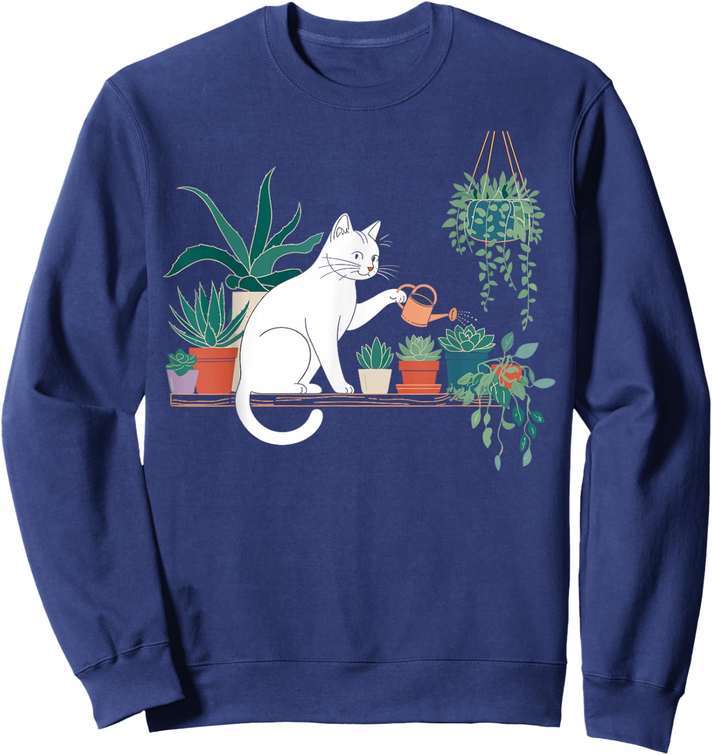 Funny Cat Water Plants Lover Planting Gardening Hobby Sweatshirt - Sweatshirt | Navy