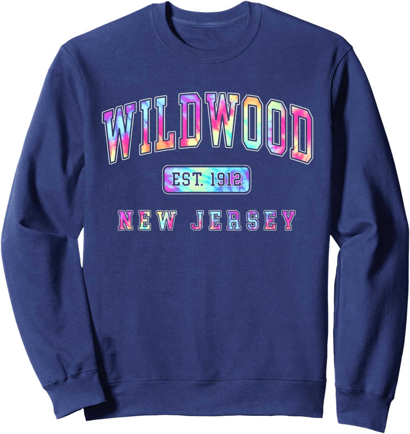 Wildwood New Jersey Shore Tie Dye Collegiate Summer Beach Sweatshirt - Sweatshirt | Navy