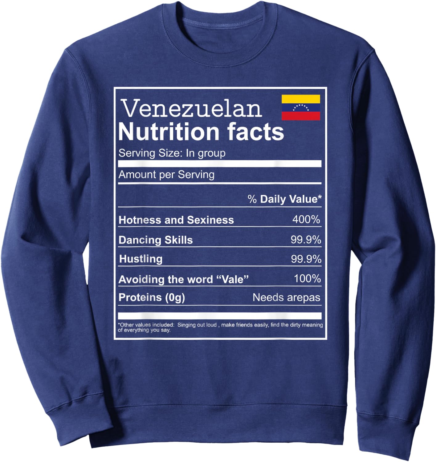 Venezuelan Nutrition Facts Venezuela funny spanish Sweatshirt - Sweatshirt | Navy