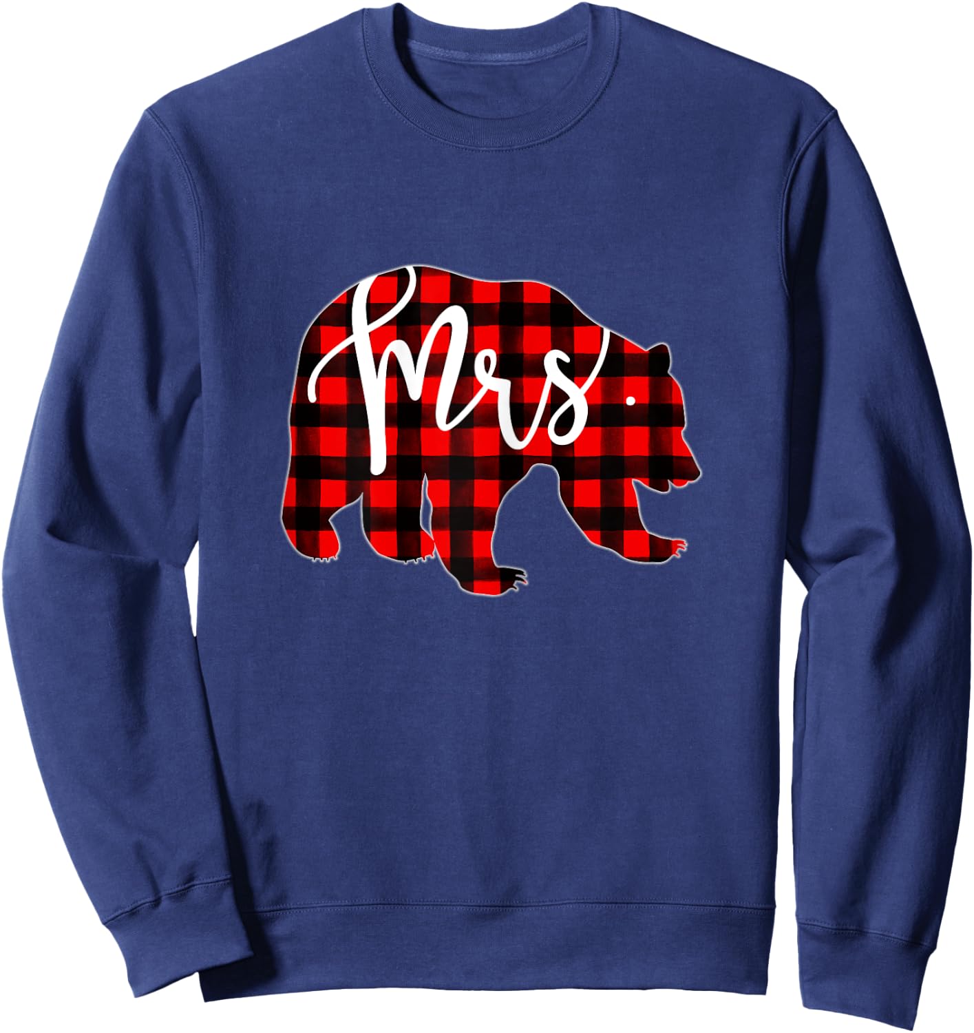 Red Plaid Mrs Bear T Shirt Matching Pajama Newlywed Married Sweatshirt - Sweatshirt | Navy