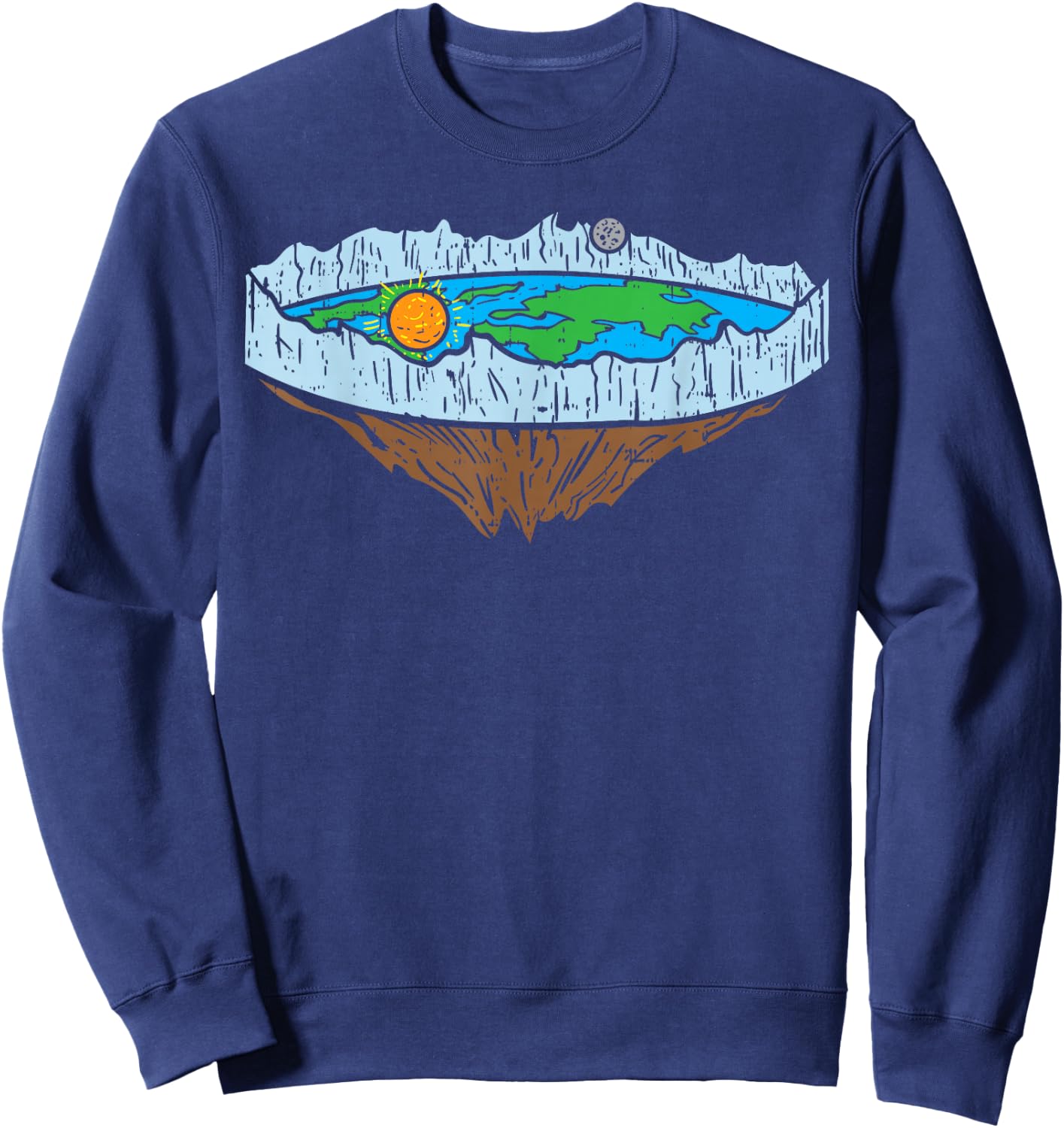 Flat Earth Ice Wall Sun Moon Funny Conspiracy Theory Gift Sweatshirt - Sweatshirt | Navy