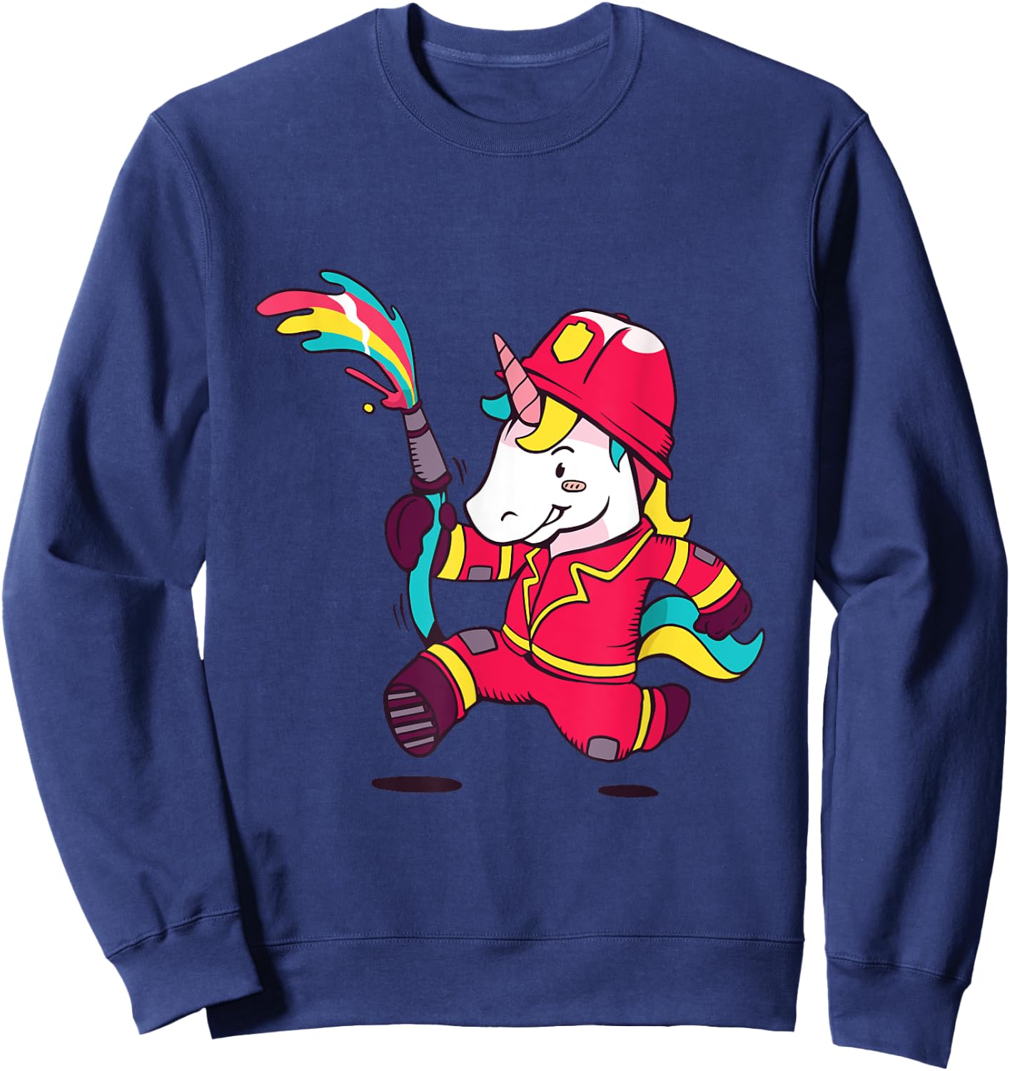 Cute Unicorn Fireman Cartoon Rainbow Unicorn Sweatshirt - Sweatshirt | Navy