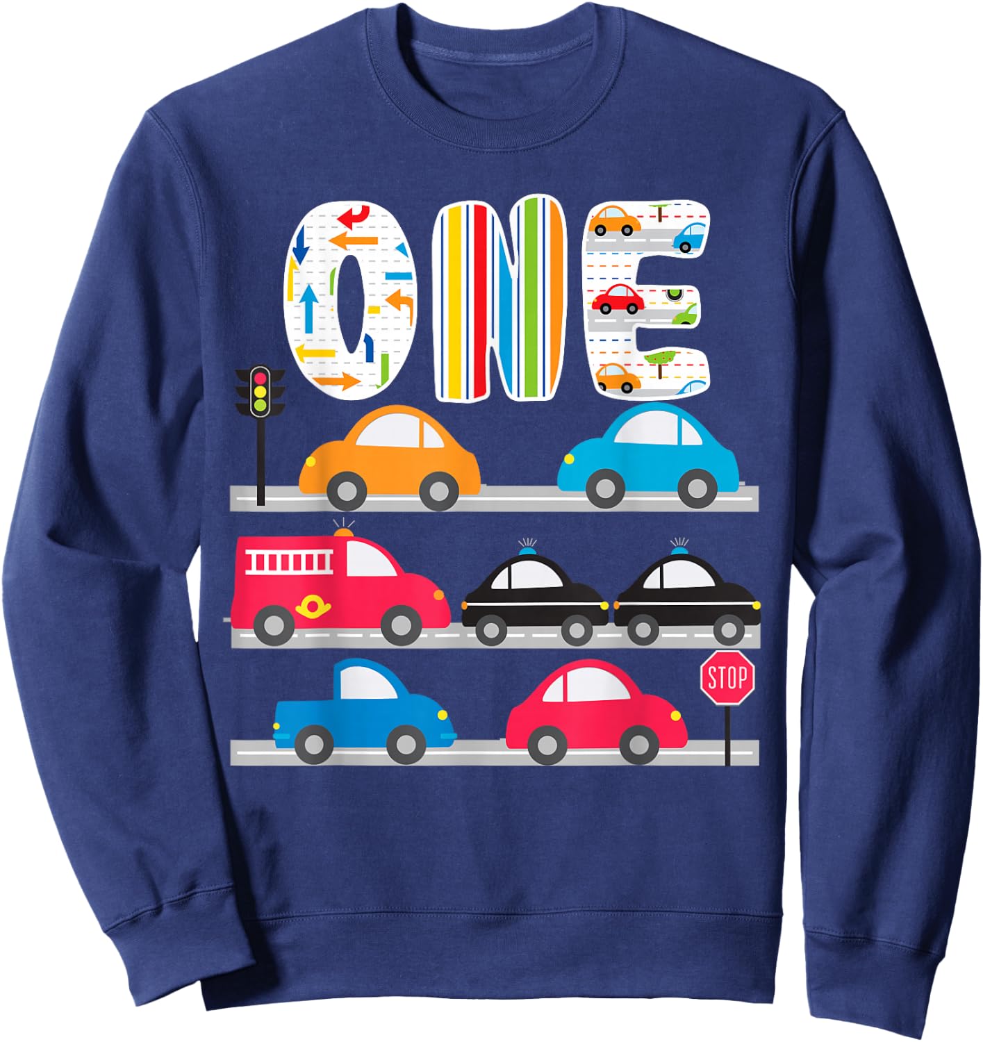 Cars Transportation Trucks 1st Birthday 1 Year Old Birthday Sweatshirt - Sweatshirt | Navy