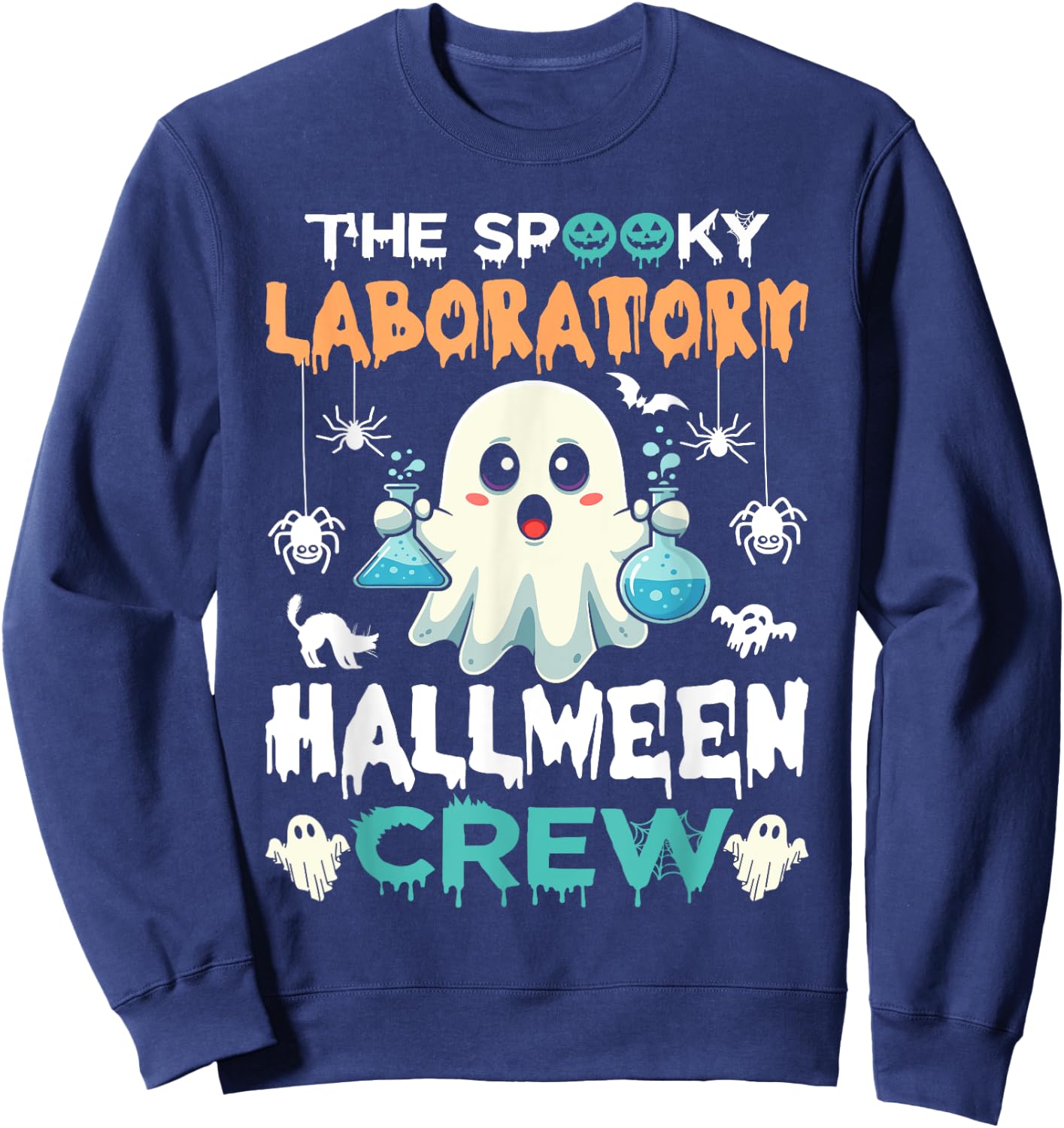 Funny Ghost The Spooky Laboratory Halloween Crew Lab Tech Sweatshirt - Sweatshirt | Navy
