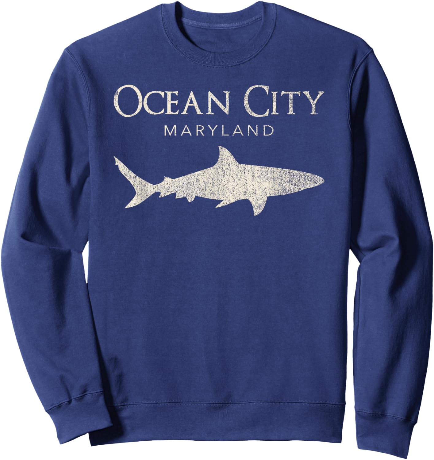 Retro Ocean City MD Shark Sweatshirt - Sweatshirt | Navy