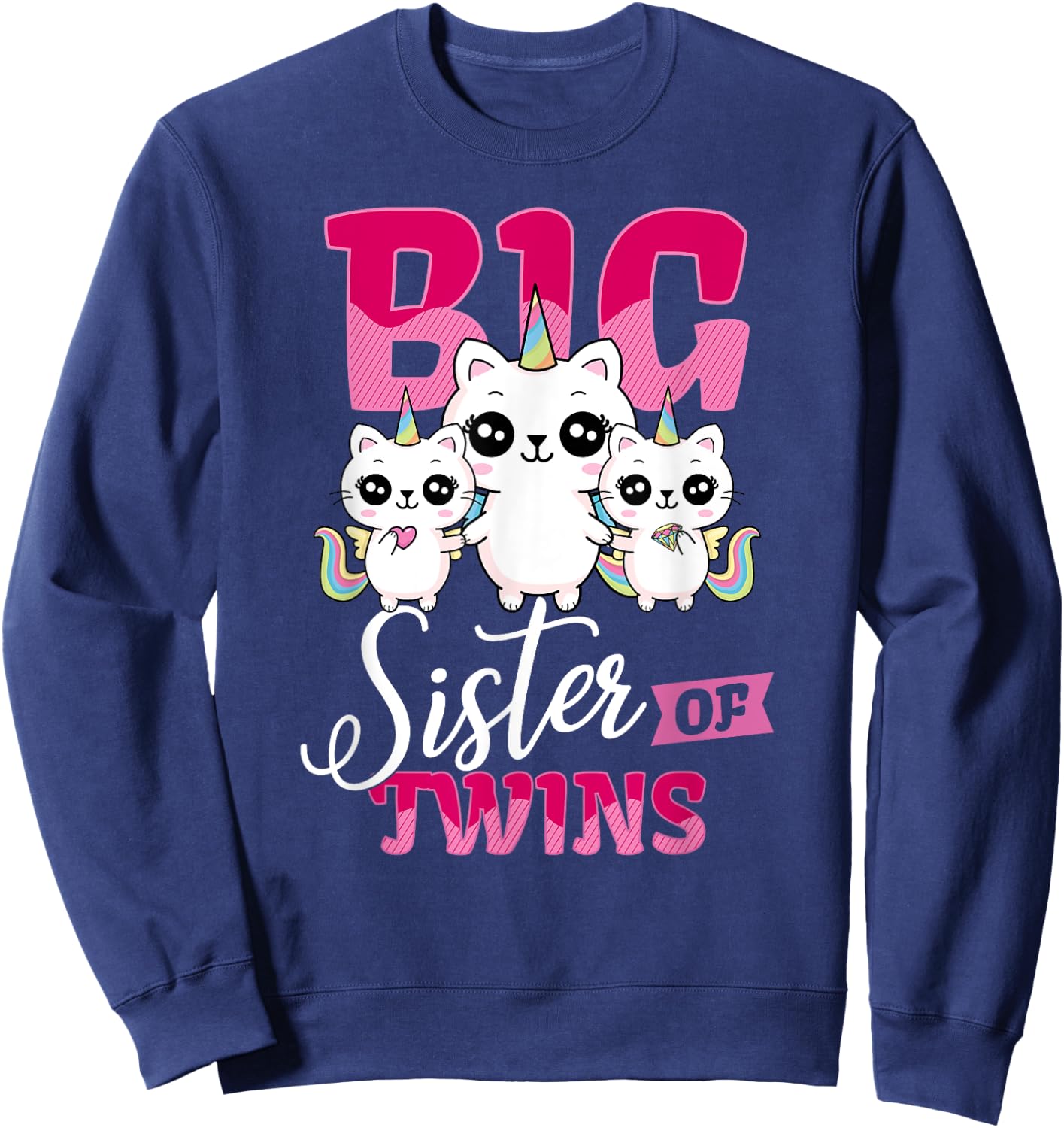Big Sister of Twins Twin Unicorn Cats Girls Shirt Sweatshirt - Sweatshirt | Navy