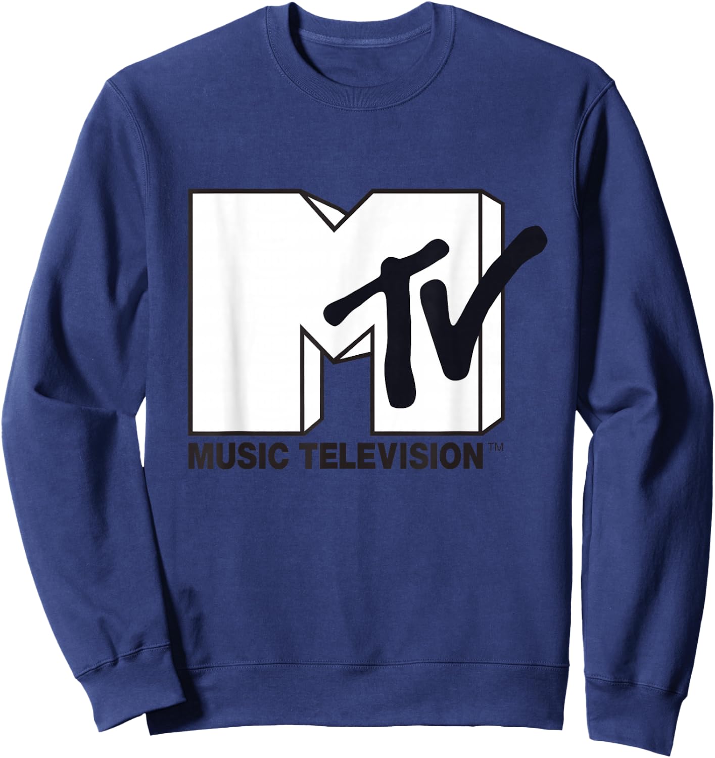 White Fill with Black Ink MTV Logo Small Sweatshirt - Sweatshirt | Navy