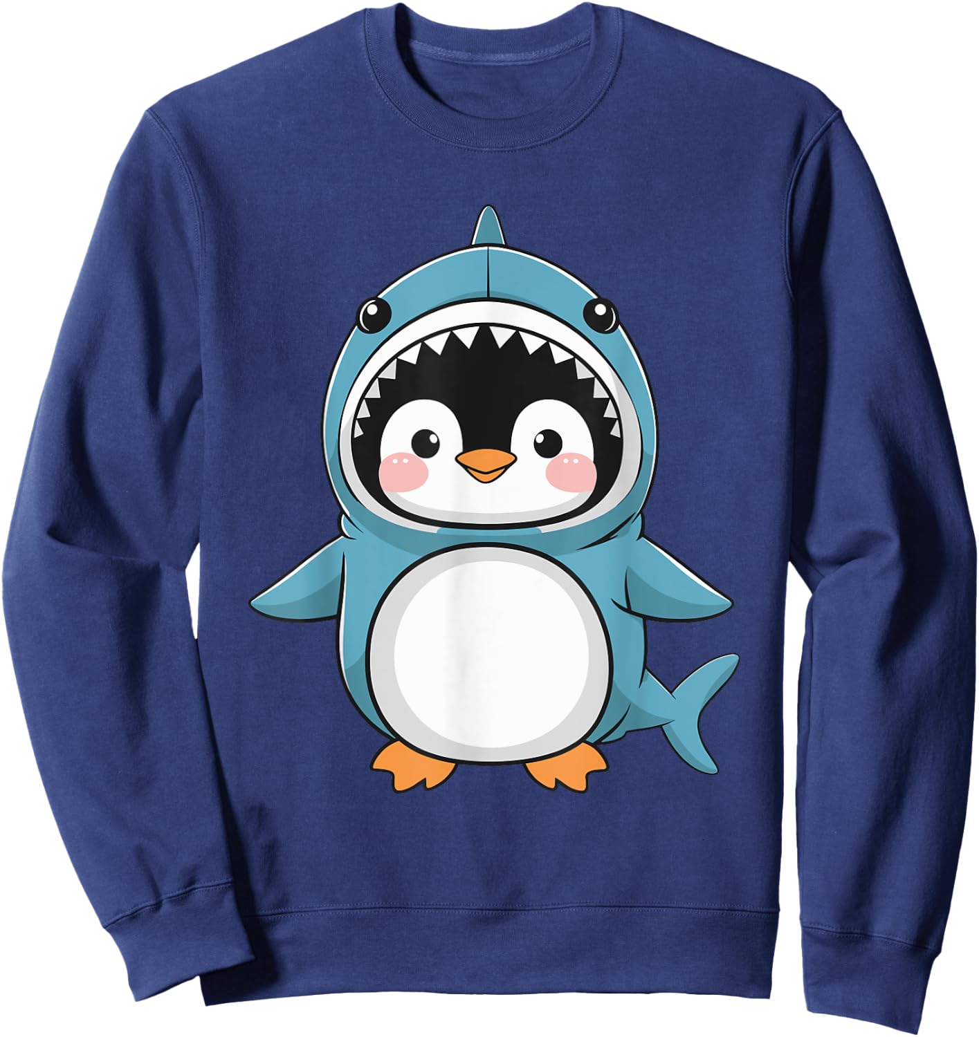 Cute Penguin Dressed As Shark Funny Kawaii Penguin Sweatshirt - Sweatshirt | Navy