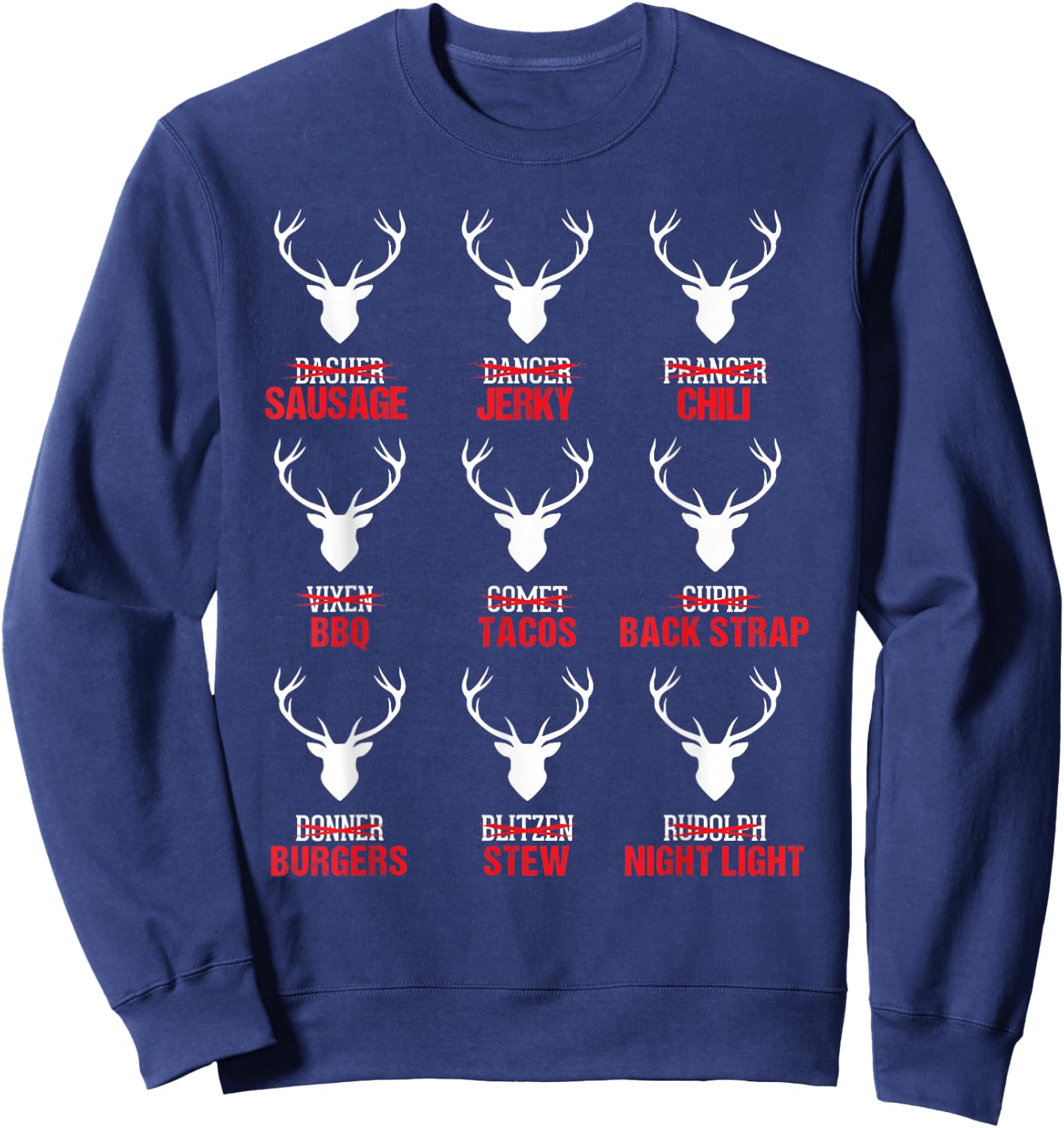 Funny Christmas Reindeer Hunter Deer Meat Hunting Gifts Sweatshirt - Sweatshirt | Navy