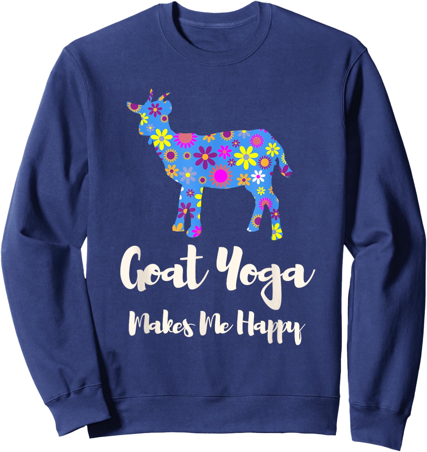 Cartba Goat Yoga Co. Cute Black Floral Goat Yoga - Women's Yoga - Small - - Short Sleeve Sweatshirt - Sweatshirt | Navy