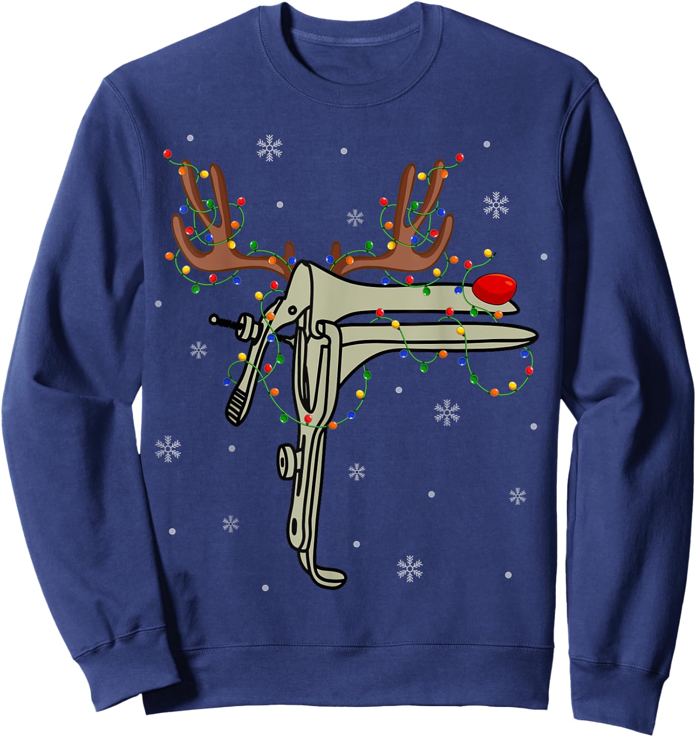 Speculum Reindeer Xmas Light Medical OB GYN Nurse Christmas Sweatshirt - Sweatshirt | Navy