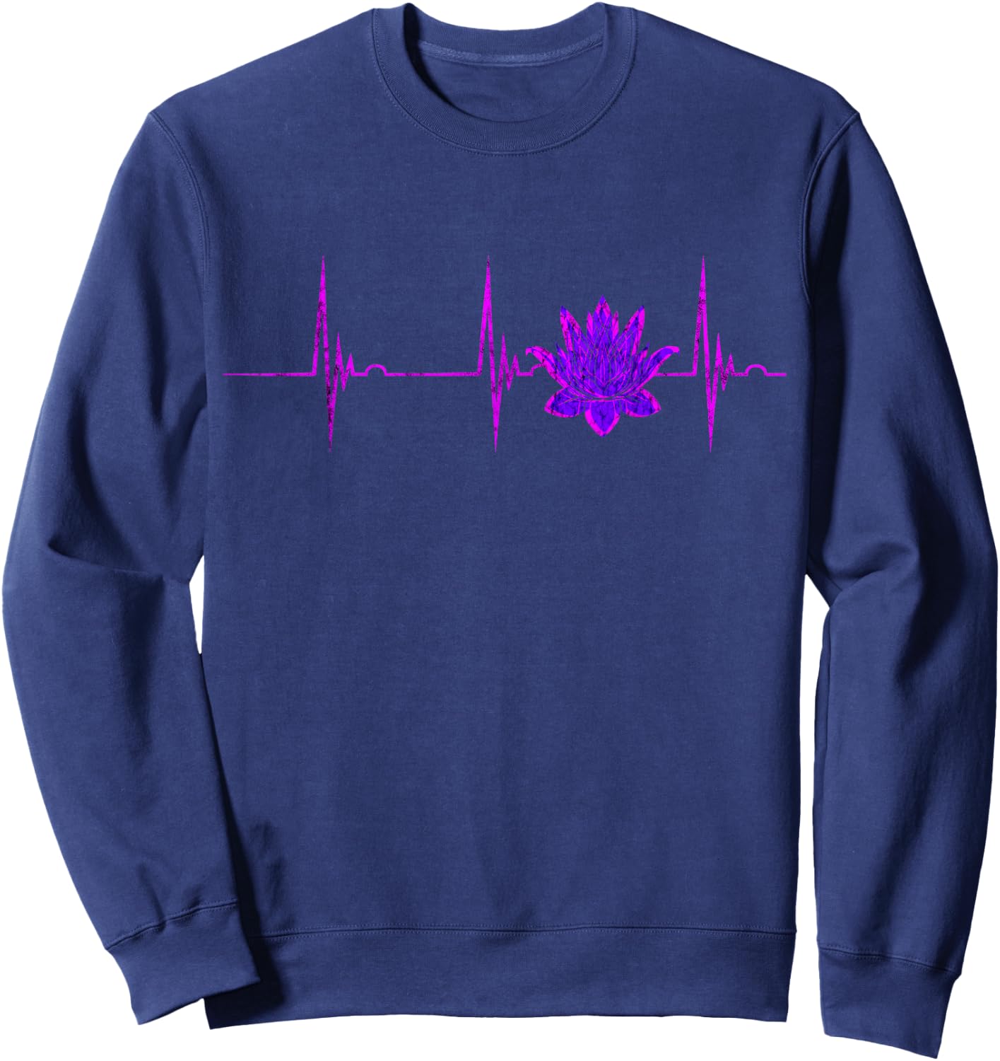 Lotus Flower Heartbeat ECG Pulse Line Meditation Yoga Namaste Sweatshirt - Sweatshirt | Navy