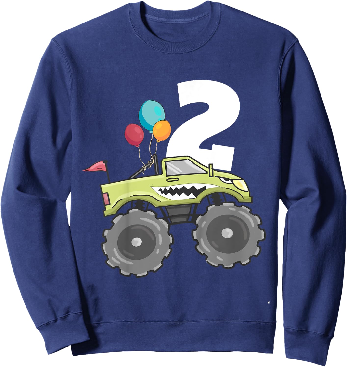 Kids Monster Truck Shark 2nd Birthday Boy 2 Two Year Old Sweatshirt - Sweatshirt | Navy
