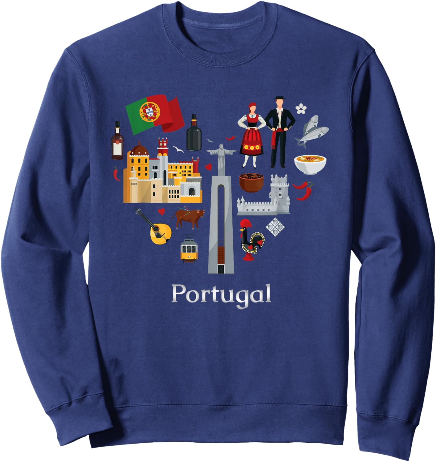 Portugal Love Heart Azulejos Fado Lisbon Vibrancy Sweatshirt - Sweatshirt | Navy