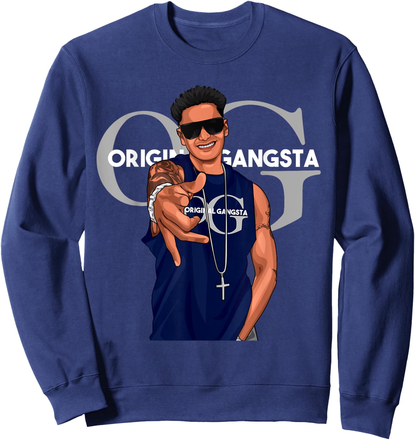 Original Gangsta Pauly D OG with Sunglasses and Chain Sweatshirt - Sweatshirt | Navy