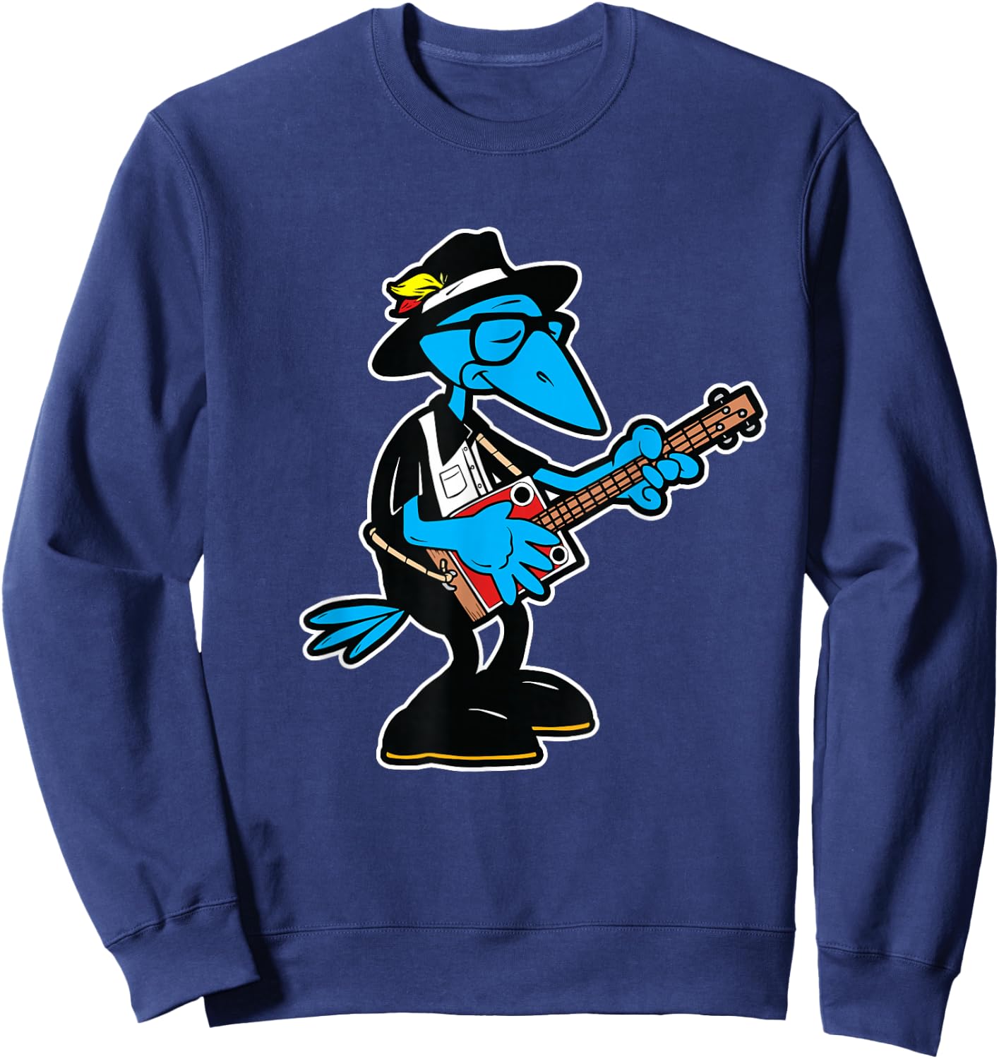 Southern Music Cartoon Crow Blues Guitarist Sweatshirt - Sweatshirt | Navy
