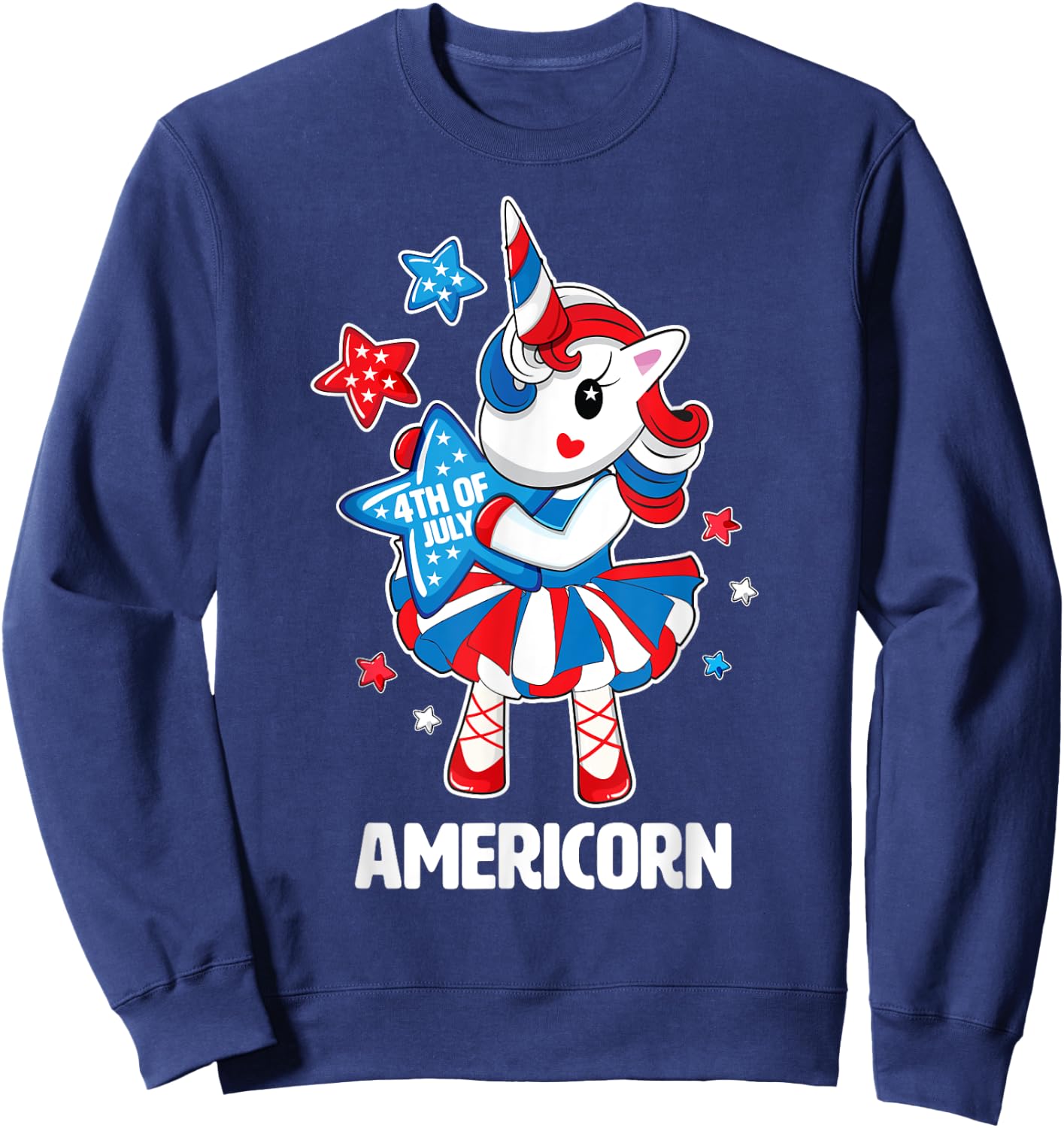 Americorn Shirt Fun 4th of July Unicorn America Stars Gift Sweatshirt - Sweatshirt | Navy