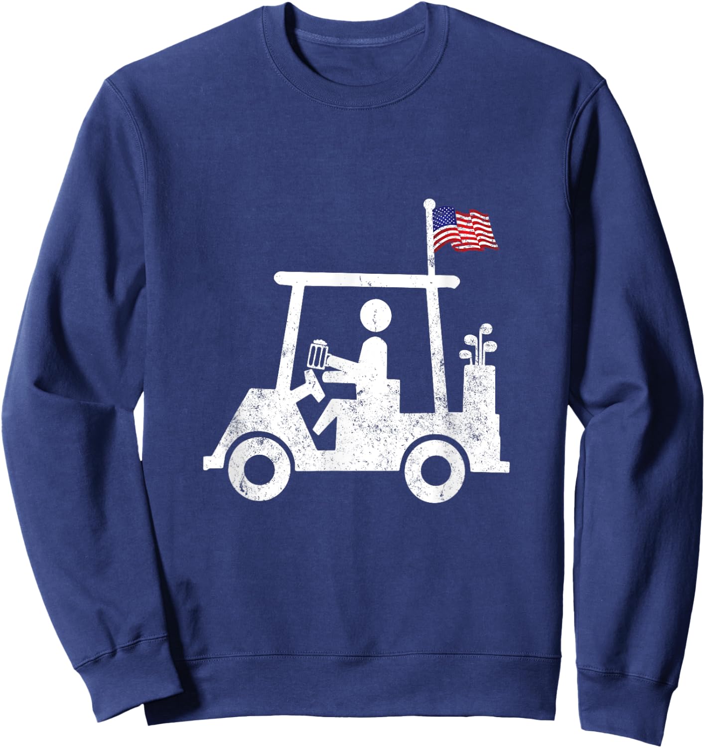Beer Golfer Golf Cart with American Flag USA Golfing Gift Men Sweatshirt - Sweatshirt | Navy