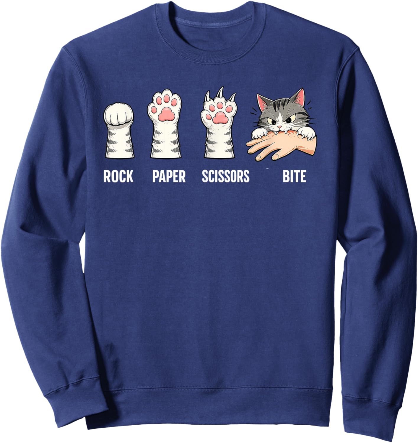 Rock Paper Scissors Bite Hand Game Cute Paw Funny Cat Sweatshirt - Sweatshirt | Navy