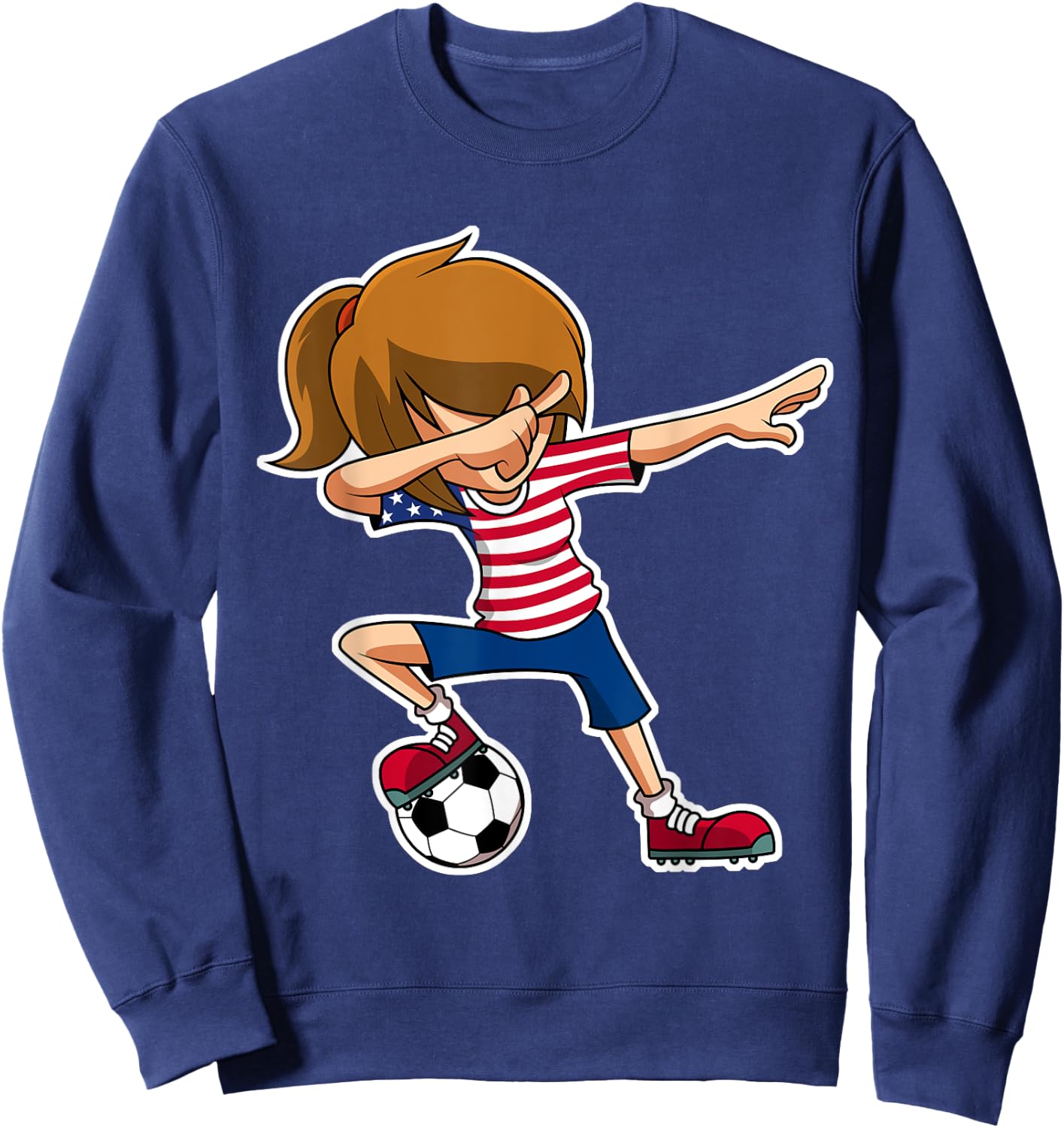 Dabbing Soccer Girl USA Shirt, American Flag Jersey Sweatshirt - Sweatshirt | Navy