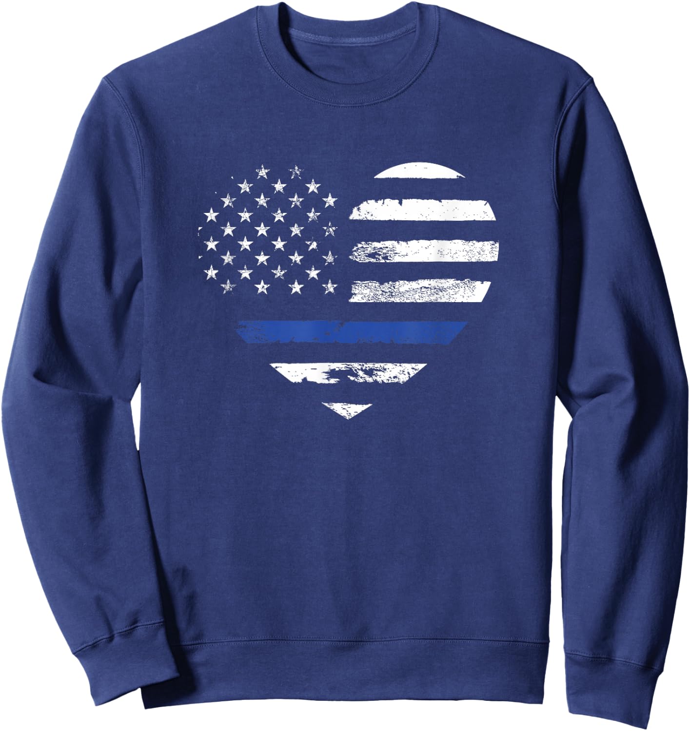 Thin Blue Line Heart Flag Police Officer Support Sweatshirt - Sweatshirt | Navy
