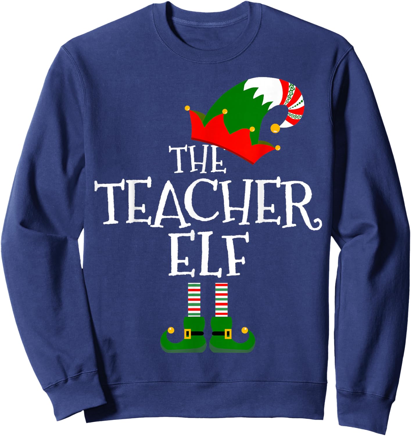 Funny The Teacher Elf Matching Family Group Gift Christmas Sweatshirt - Sweatshirt | Navy