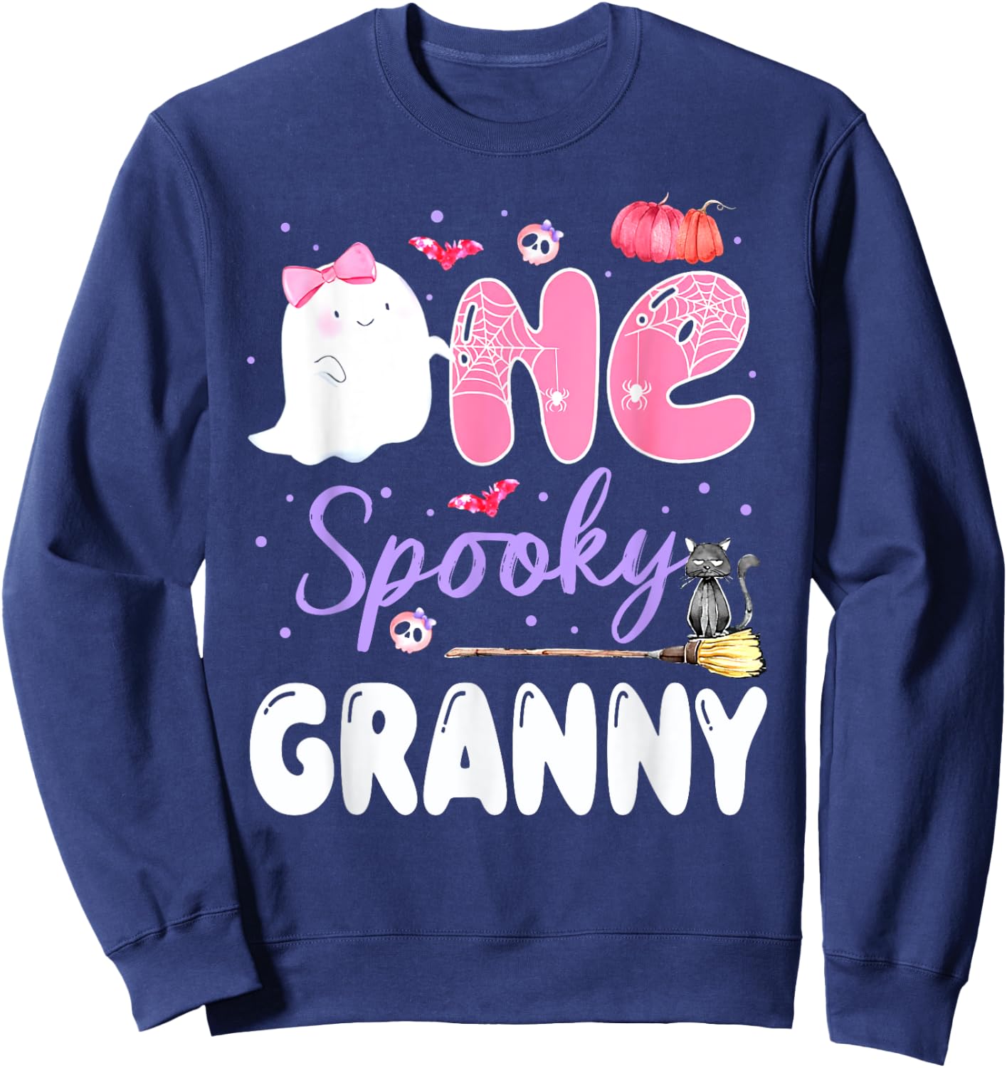 One Spooky Granny 1st Birthday Halloween Pink Ghost Family Sweatshirt - Sweatshirt | Navy