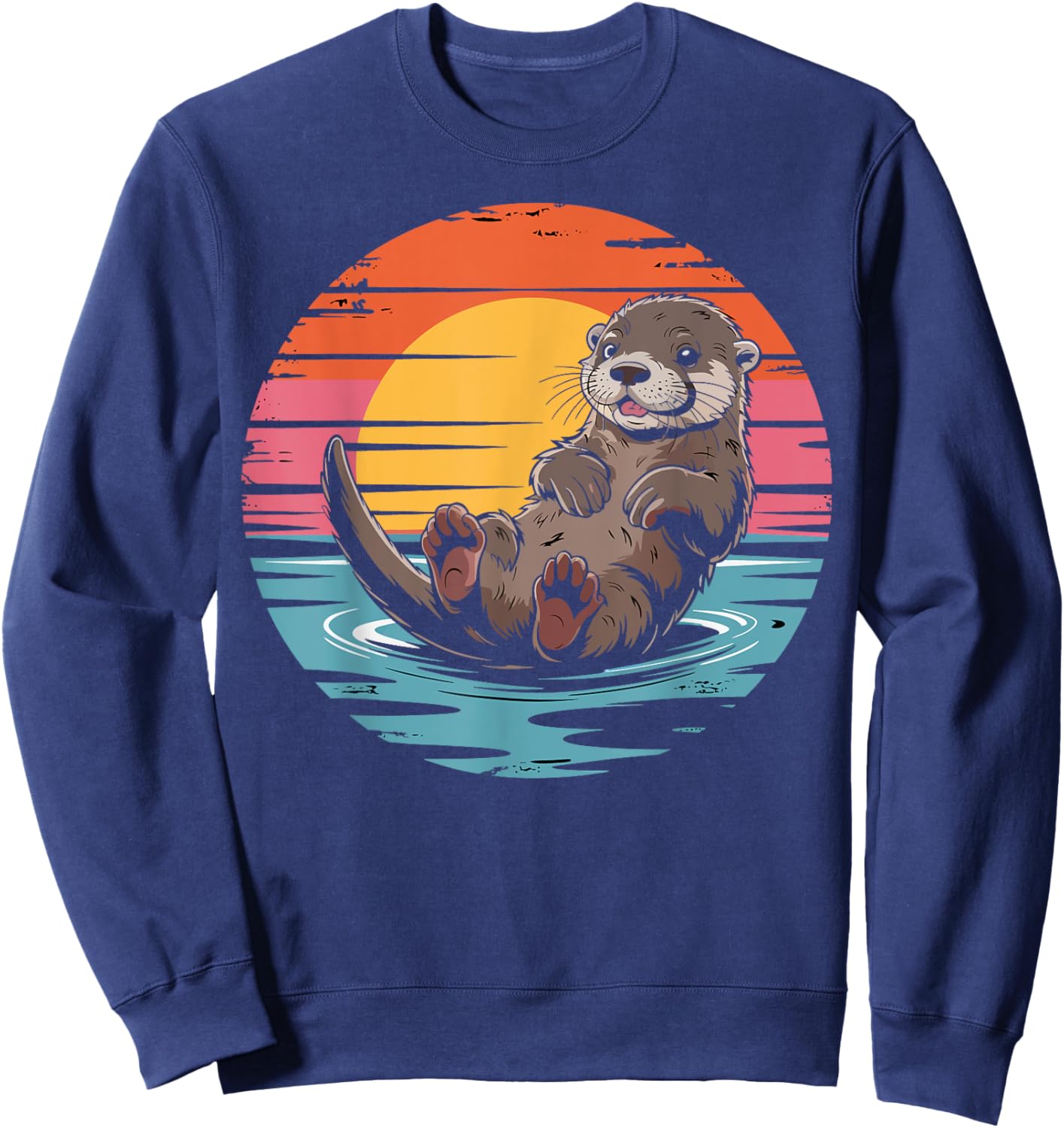 Cute Sea Otter Retro Ocean Animal Nature Gifts Women Sweatshirt - Sweatshirt | Navy