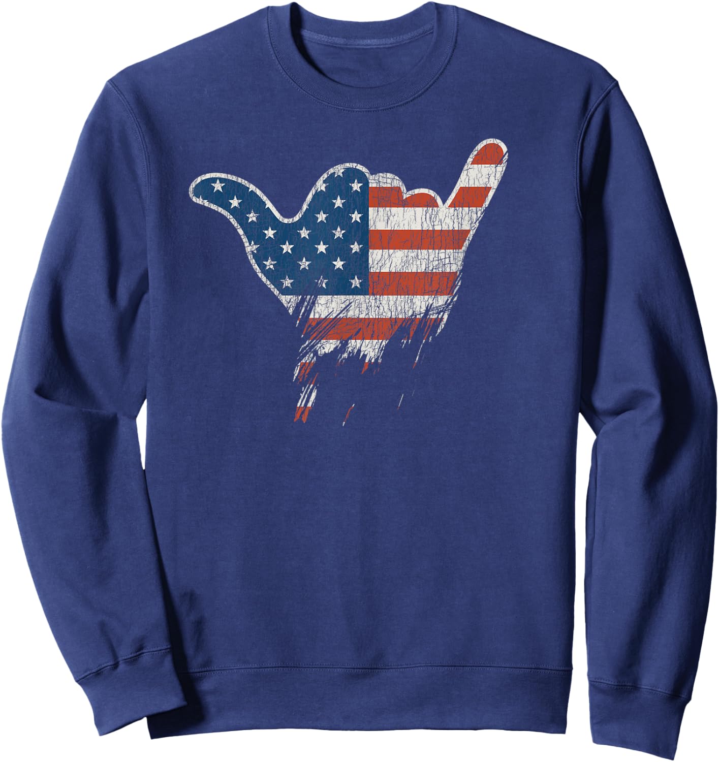 Patriotic Surfer Hang Shirt American Flag Loose Hand Sign Women Kids Men Sweatshirt - Sweatshirt | Navy