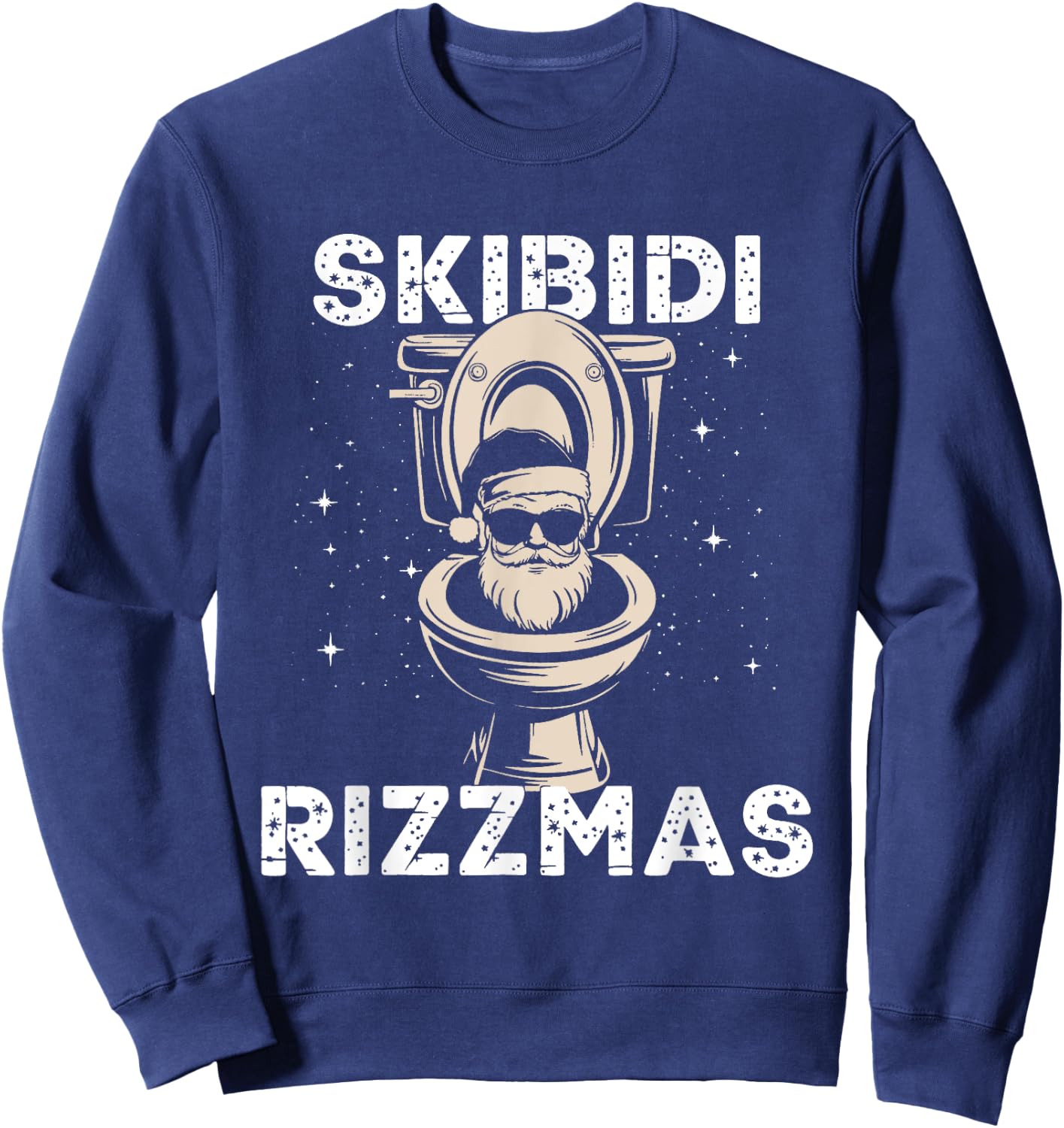 Skibidi Rizzmas Funny Toilet Santa White Elephant Christmas Sweatshirt - Sweatshirt | Navy