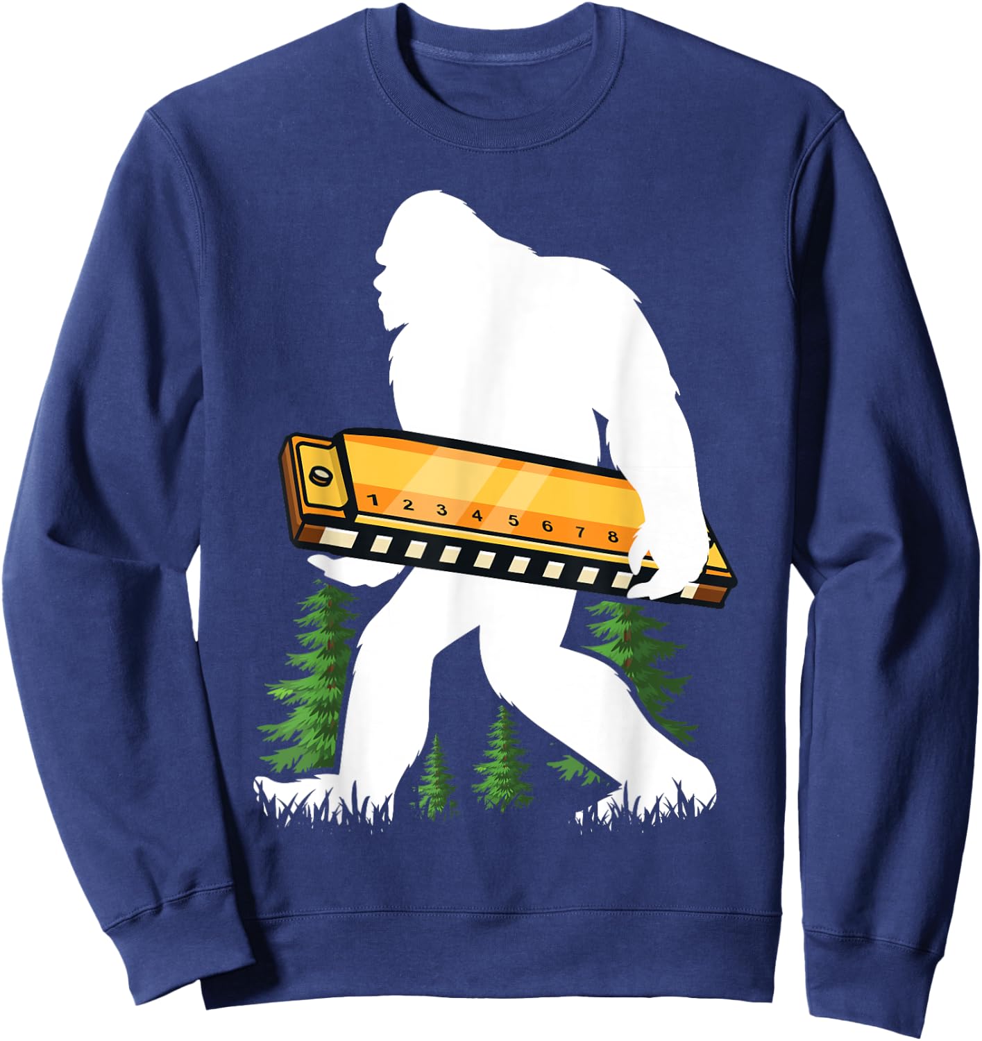 Bigfoot Carrying Harmonica Reed Instrument Sweatshirt - Sweatshirt | Navy