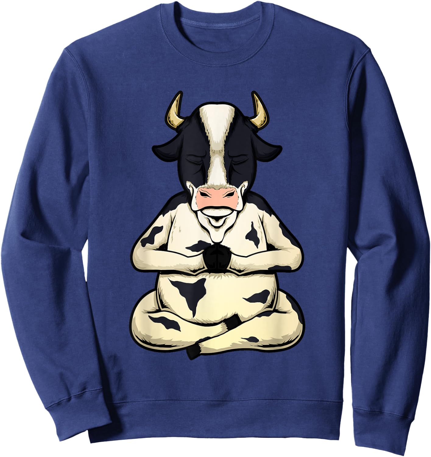 Cow Yoga Meditating Calf Yogi Bull Sitting Yoga Pose Namaste Sweatshirt - Sweatshirt | Navy