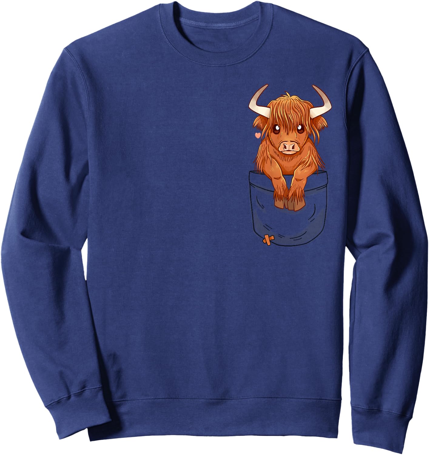 Pocket Cute Scottish Highland Cow Sweatshirt - Sweatshirt | Navy