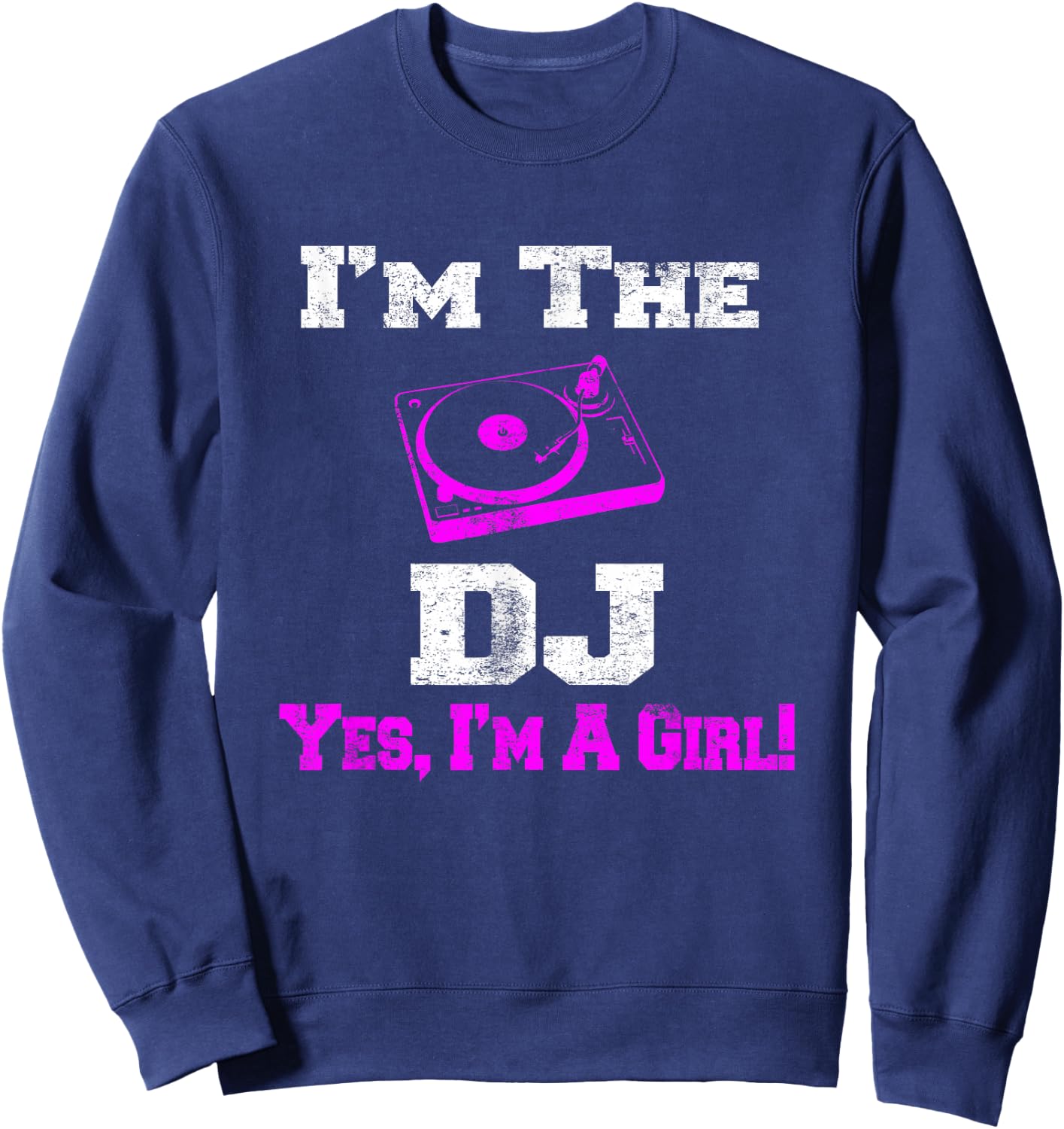 Girl Lady DJ Vintage Turntable Female Sweatshirt - Sweatshirt | Navy