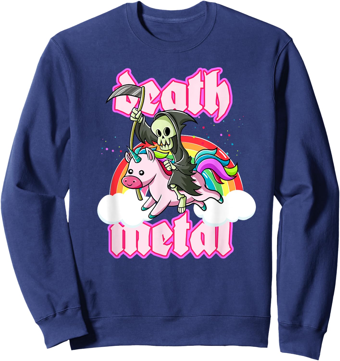 Blackcraft Grim Reaper Rides Unicorn Death Metal Shirt Sweatshirt - Sweatshirt | Navy