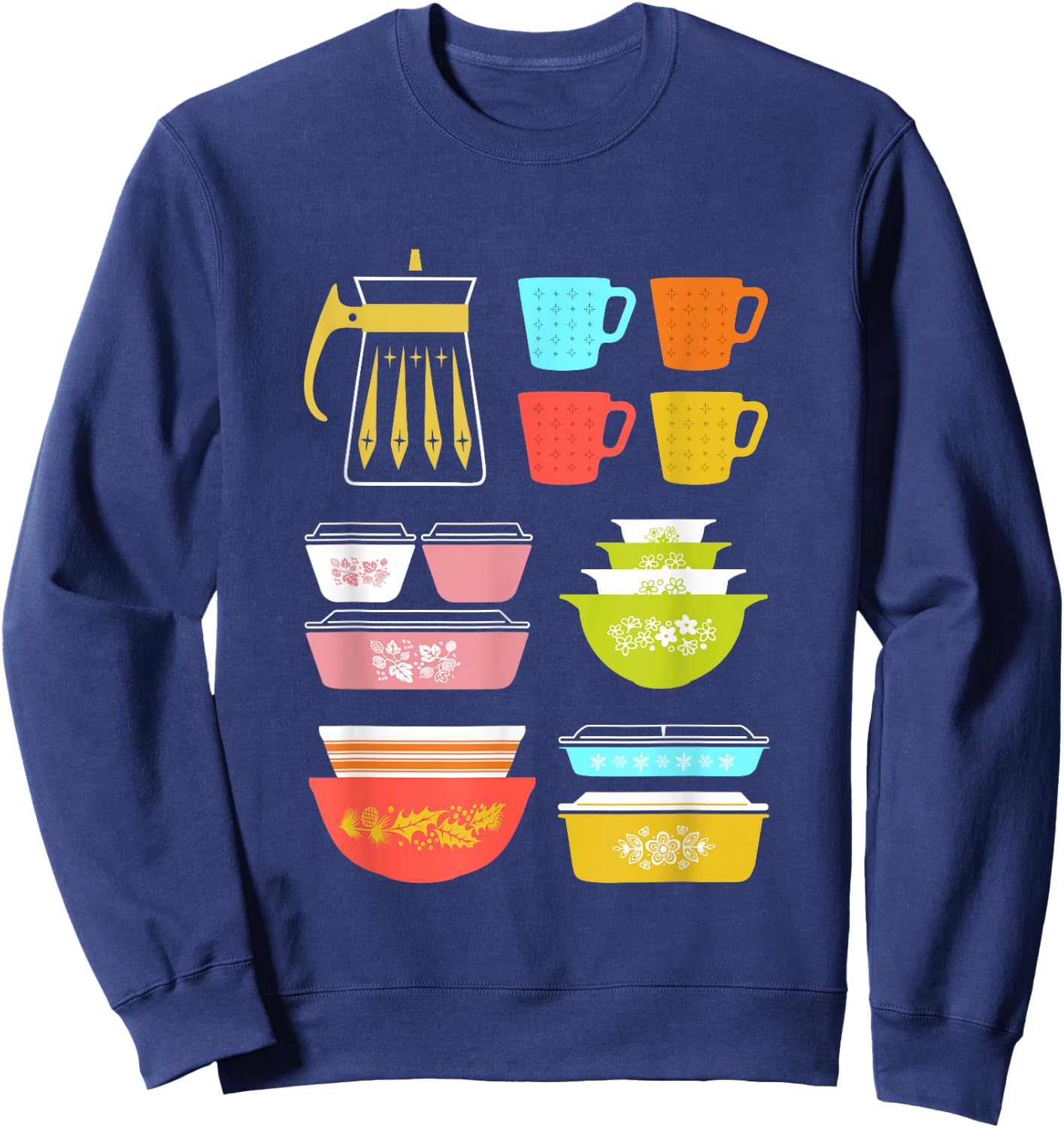 SmokyKitten Vintage Pyrex Kitchenware Adults - Black, Short Sleeve, Small Sweatshirt - Sweatshirt | Navy