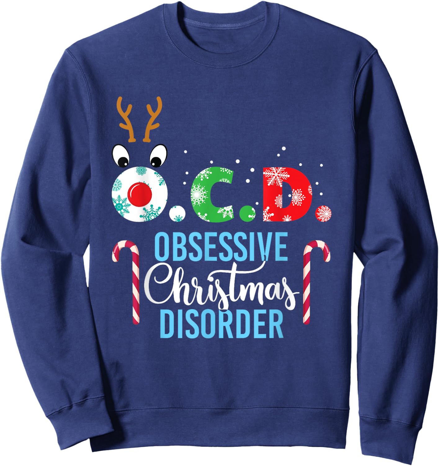 Obsessive Christmas Disorder! Reindeer Antlers Gift Sweatshirt - Sweatshirt | Navy